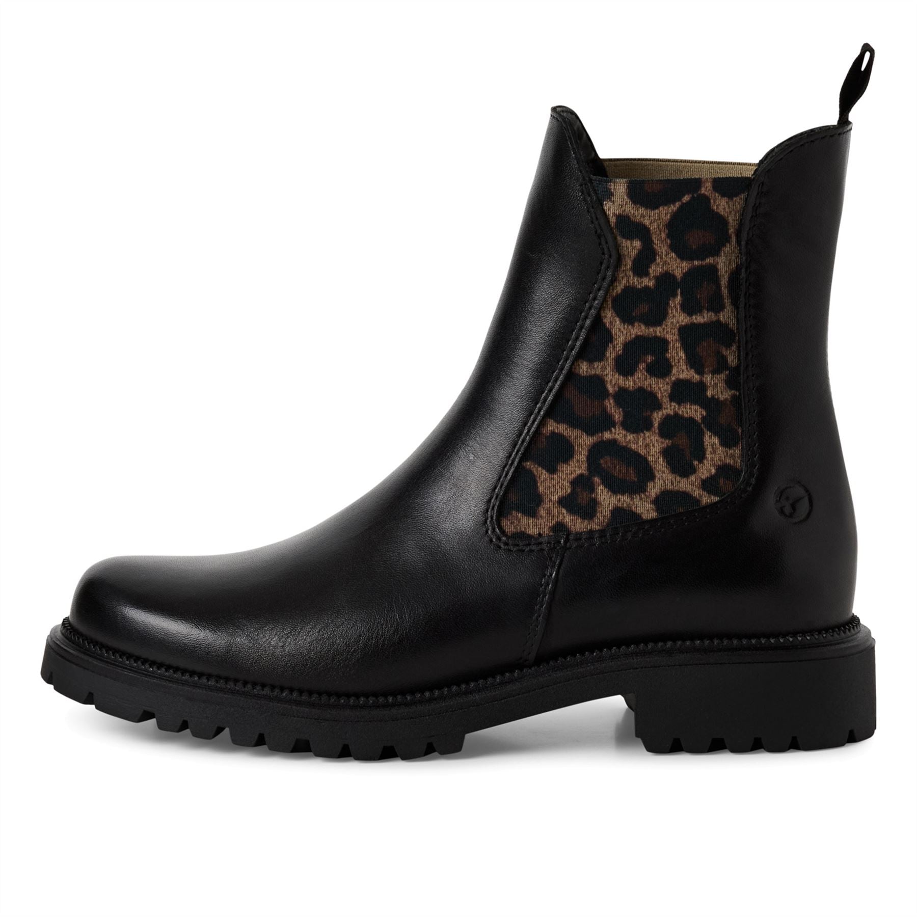 Tamaris Womens Black Leopard Leather Classic High Chelsea Ankle Boots