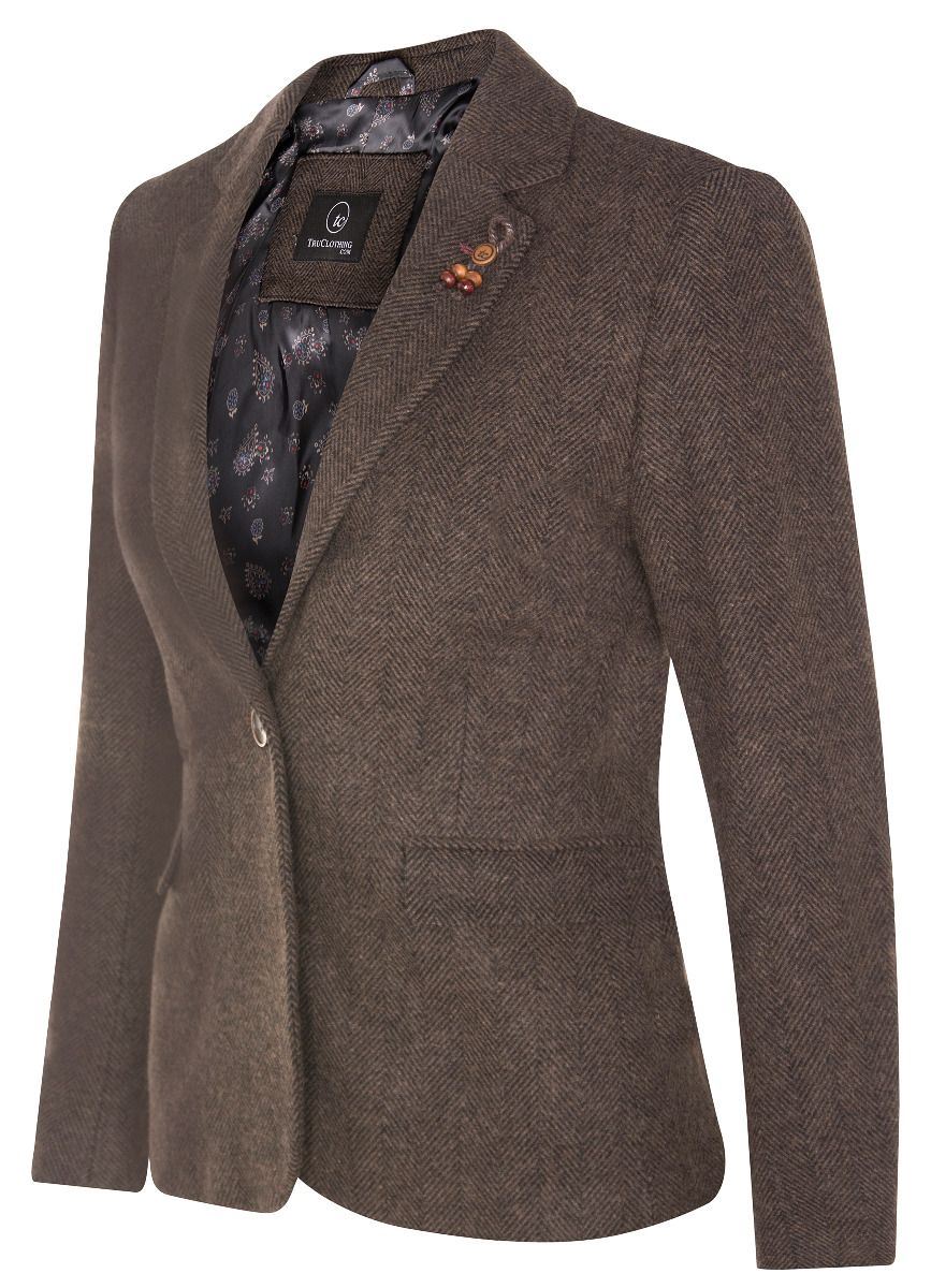Womens Tweed 1920s Herringbone Brown Blazer