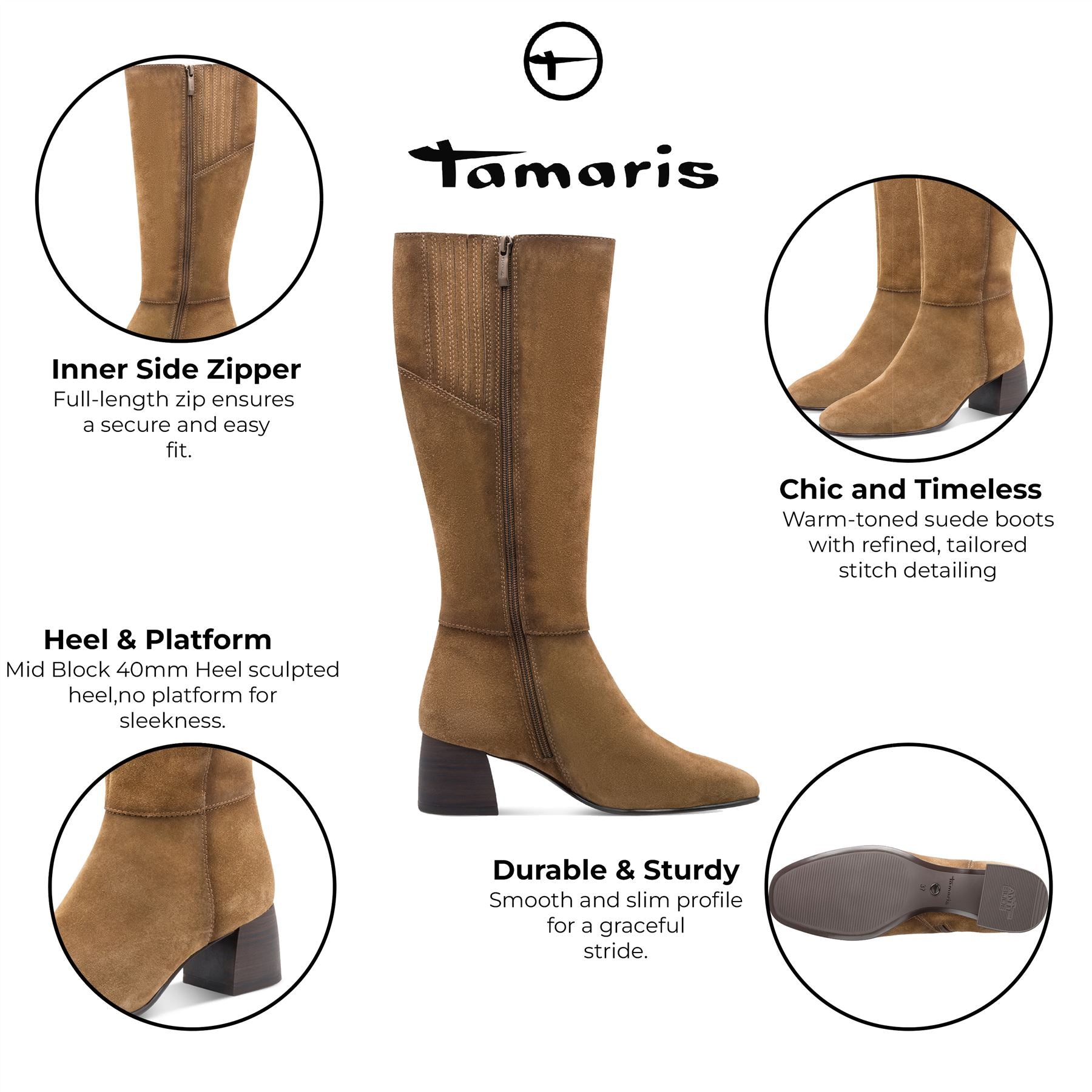 Tamaris Womens Camel Brown Leather Knee High Heel Riding Boots