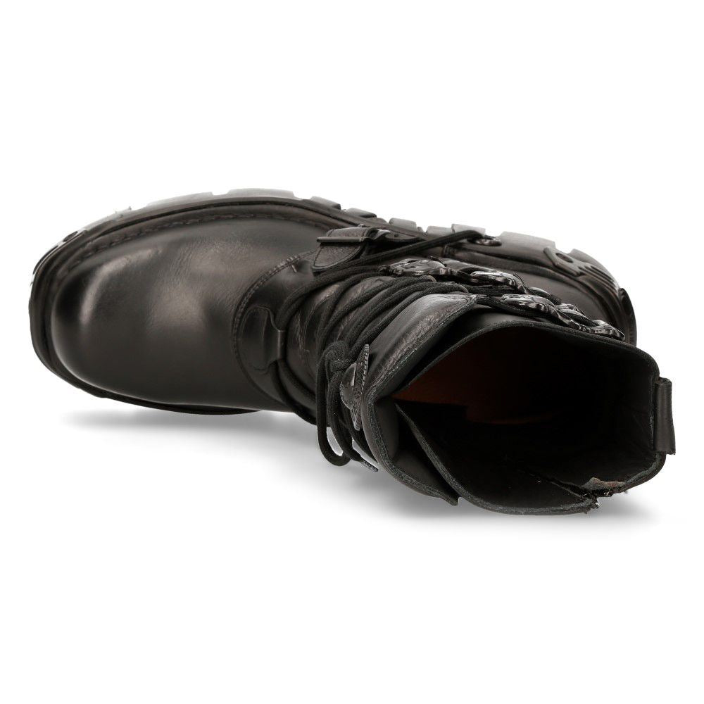 New Rock Black Leather Mid-Calf Boots-391-S18