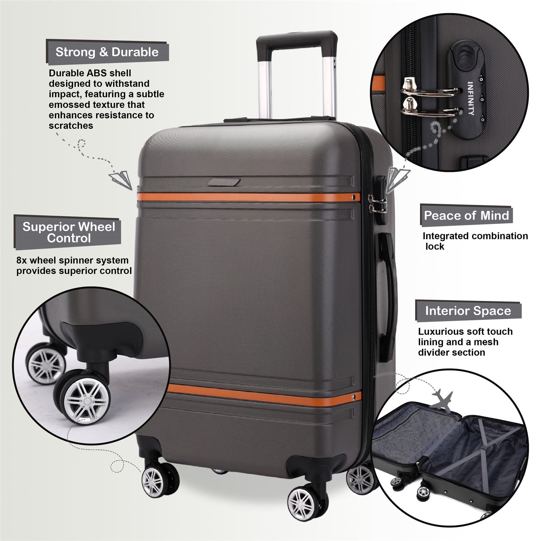 Calgary Large Hard Shell Suitcase in Charcoal Black