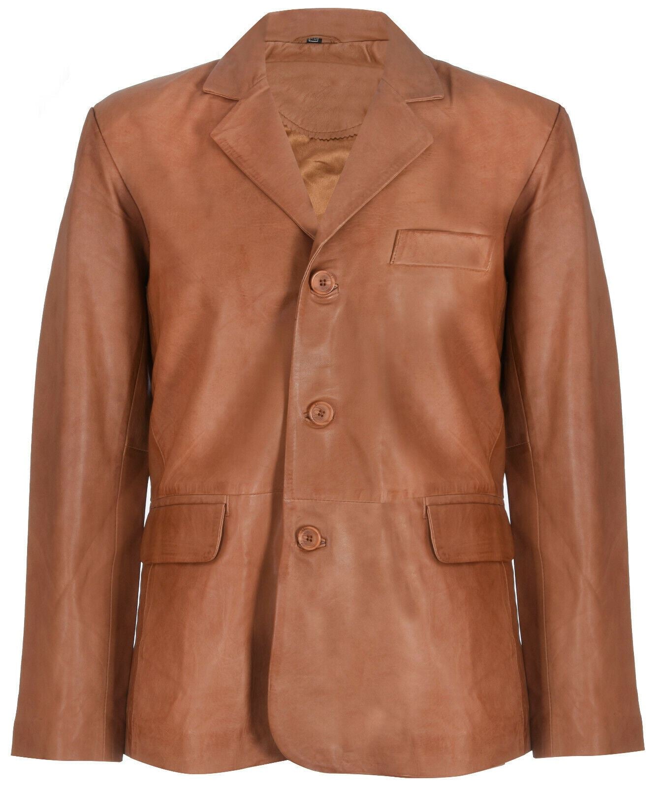 Mens Leather Classic 3 Button Blazer Jacket-Dudley