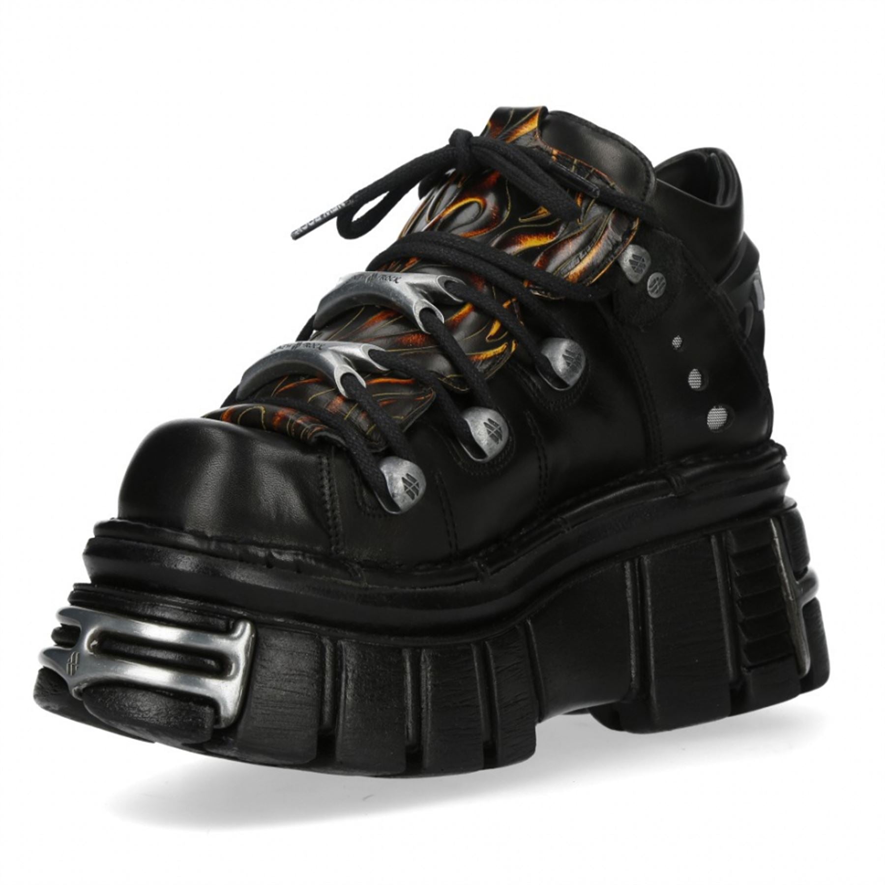 New Rock M-106N-C86 Black Flame Leather Gothic Ankle Platform Boots
