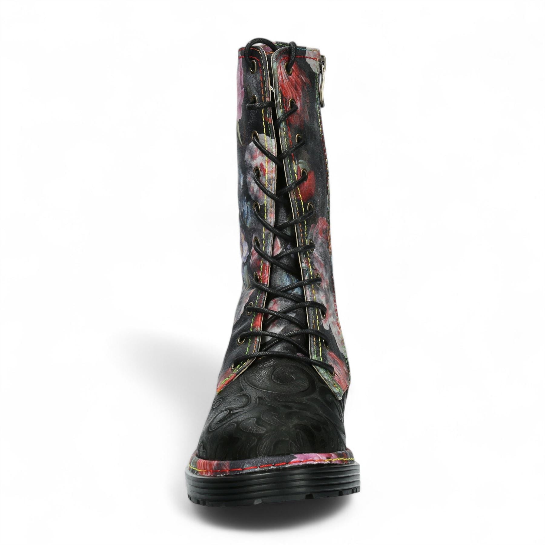 Laura Vita Incaso-18 Black Floral Womens Gothic Victorian Leather High Boots