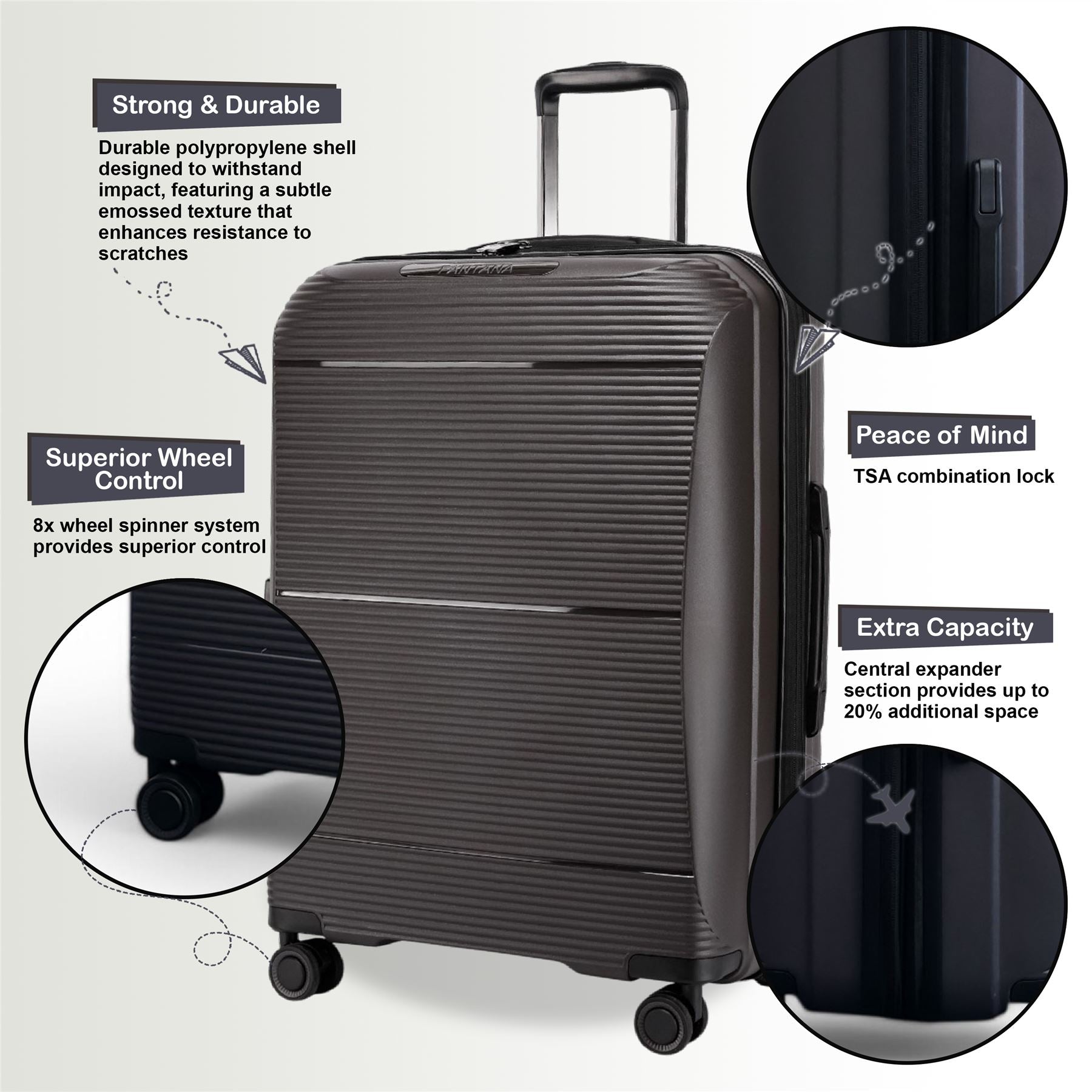 Abiko Large Hard Shell Suitcase in Grey