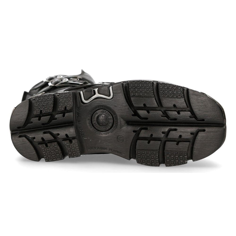 New Rock Unisex Black Leather Gothic Mid-Calf Boots-373-S4