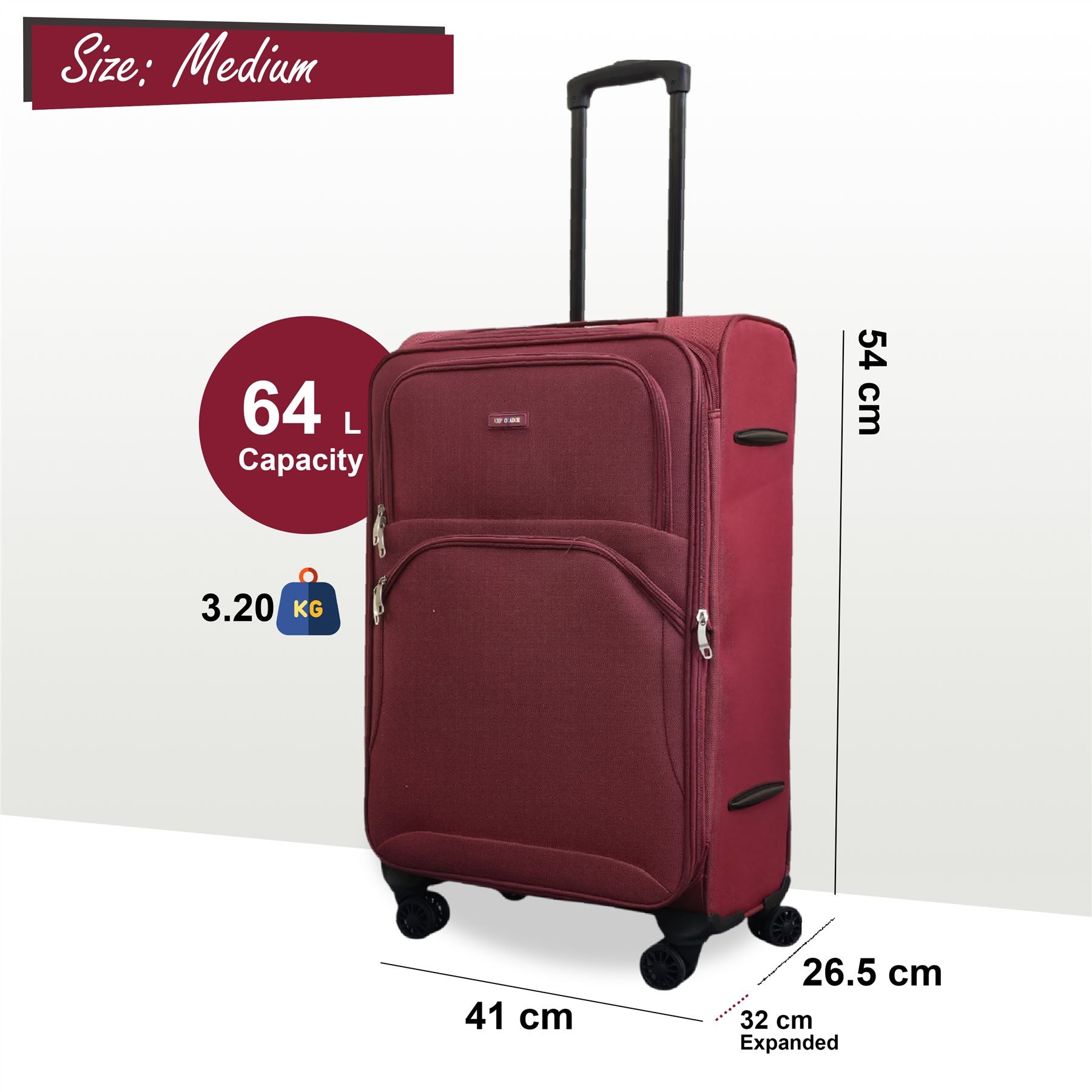 Gosford Medium Soft Shell Suitcase in Burgundy Red