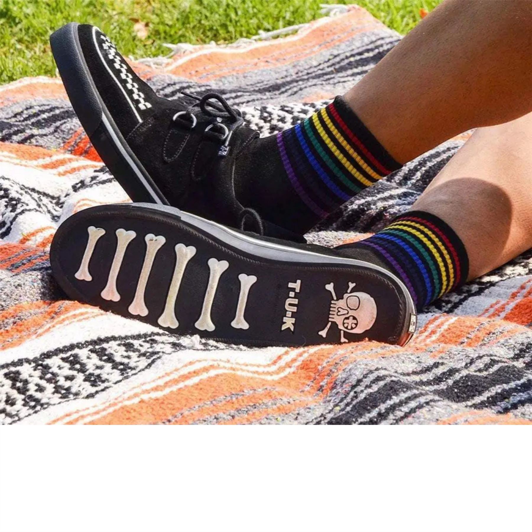 TUK Pointed Creeper Sneaker Black White Suede Platform Shoes - A9182