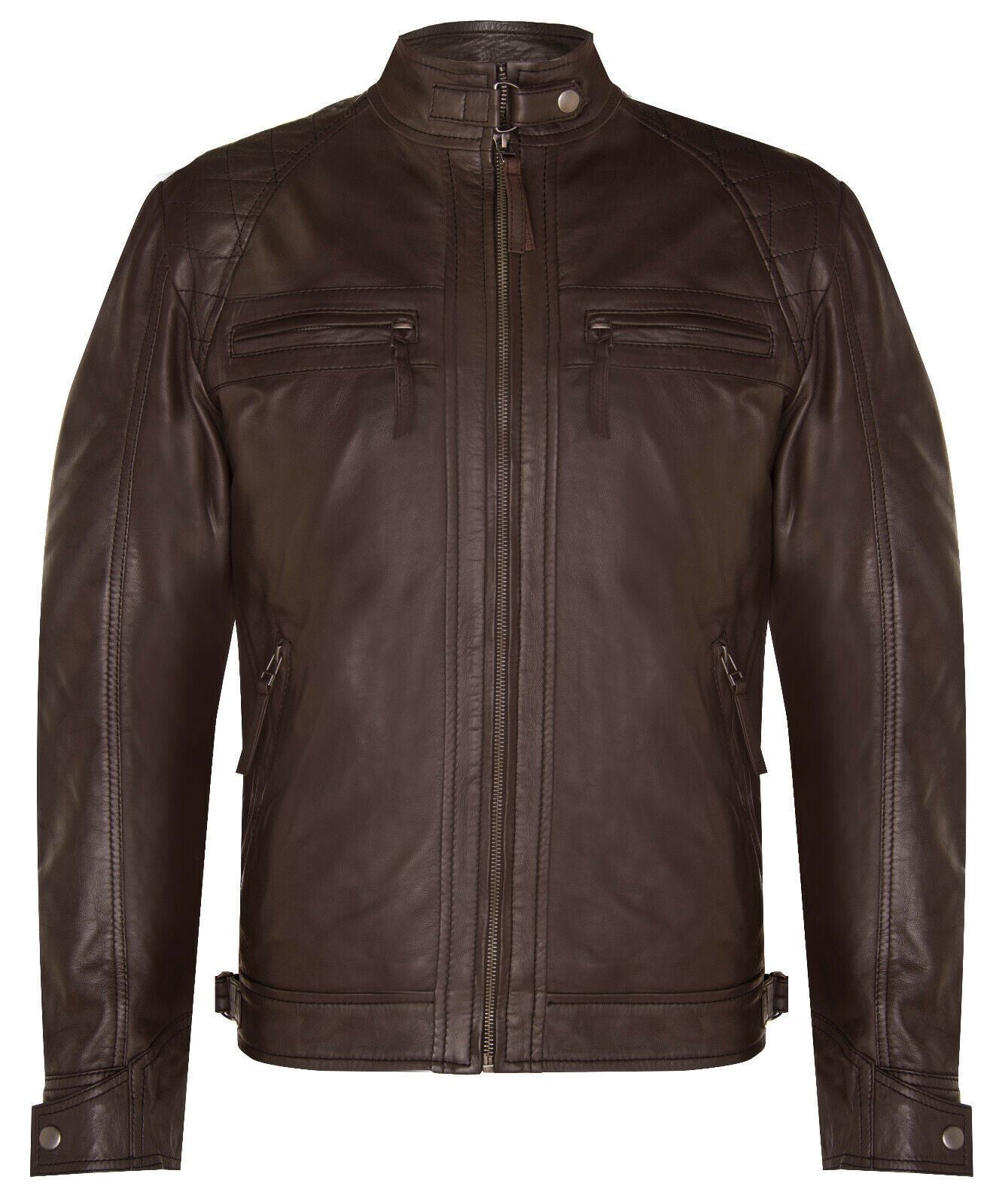 Men Classic Leather Quilted Biker Jacket-Silsden