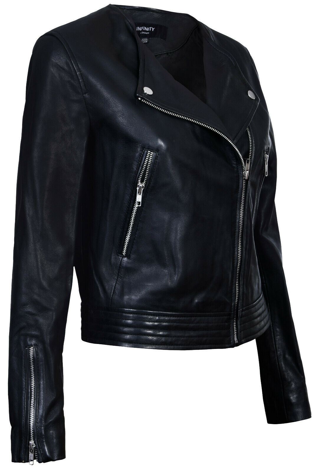 Womens Classic Collarless Biker Jacket-Marlborough