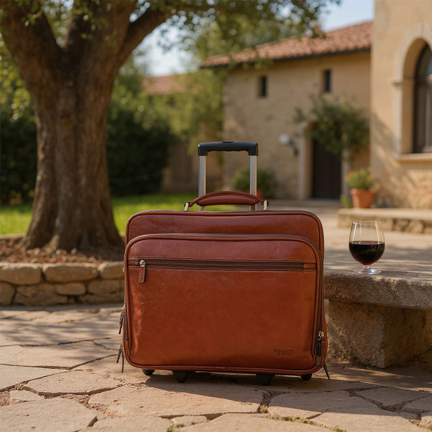 Genuine Leather Tan Wheel Laptop Briefcase Travel Cabin Pilot Bag - Nomad