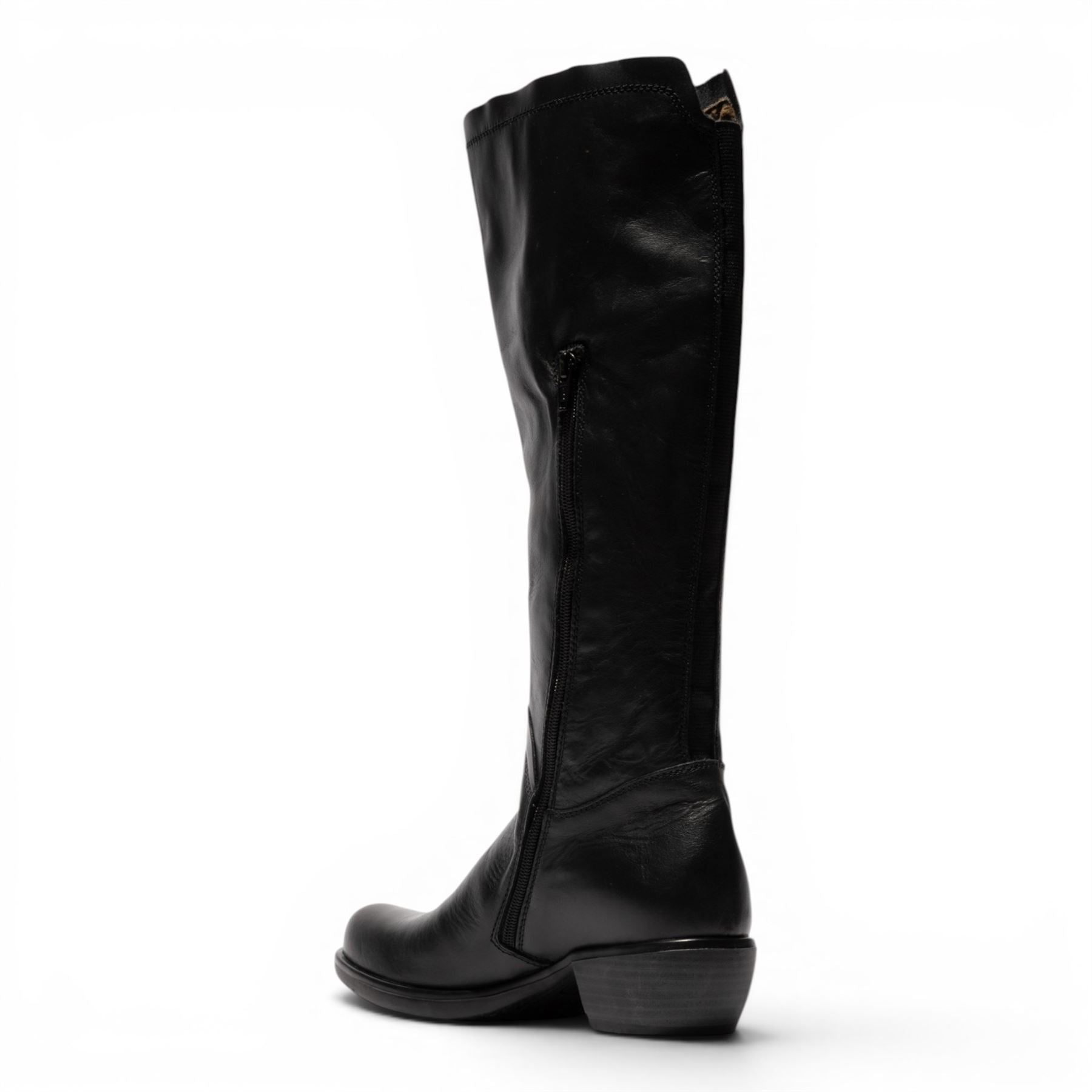 Fly London Womens Black Leather High Heeled Riding Long Boots - MISTRY