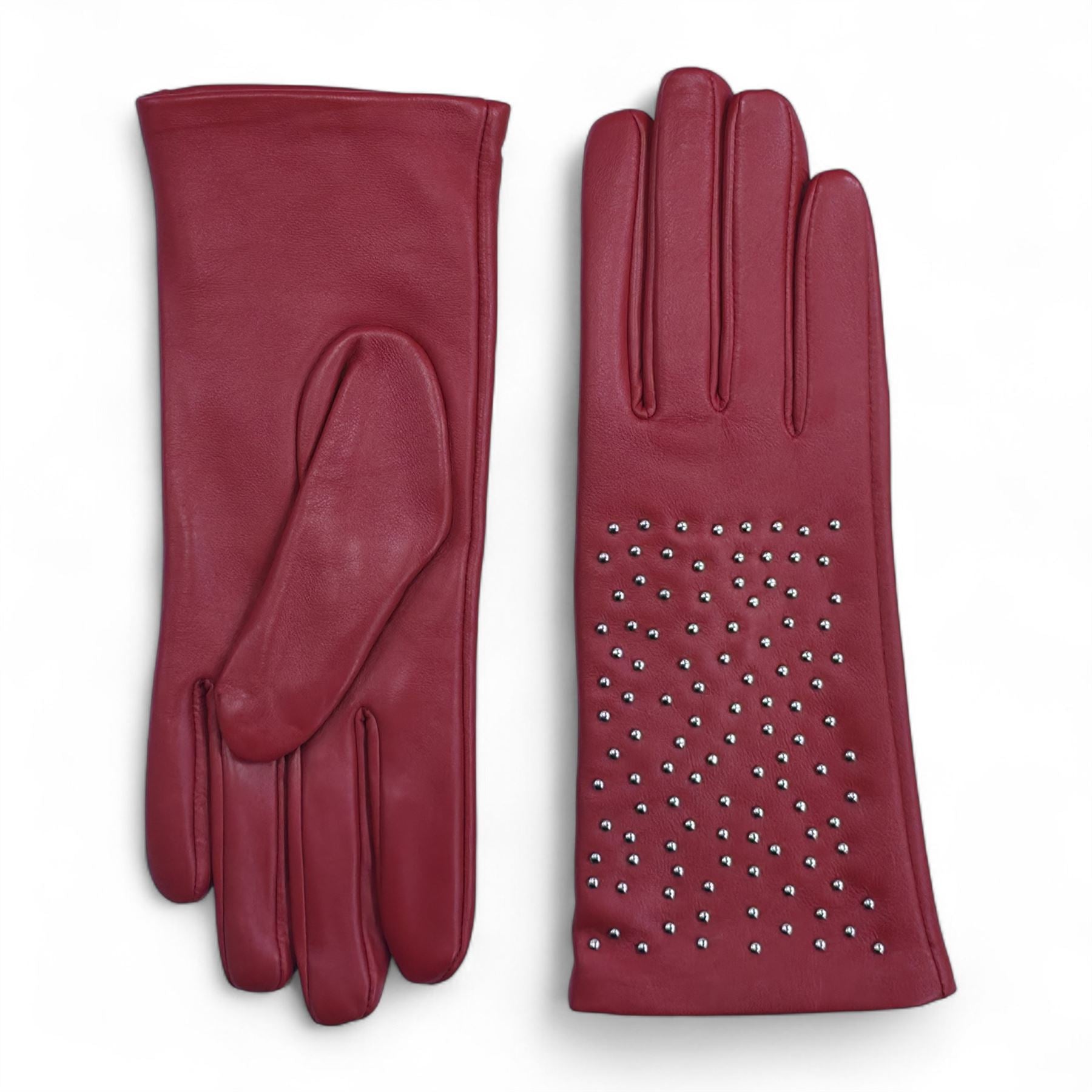 Womens Italian Leather Winter Studded Design Soft Wool Lining Gloves - L-GLV-601