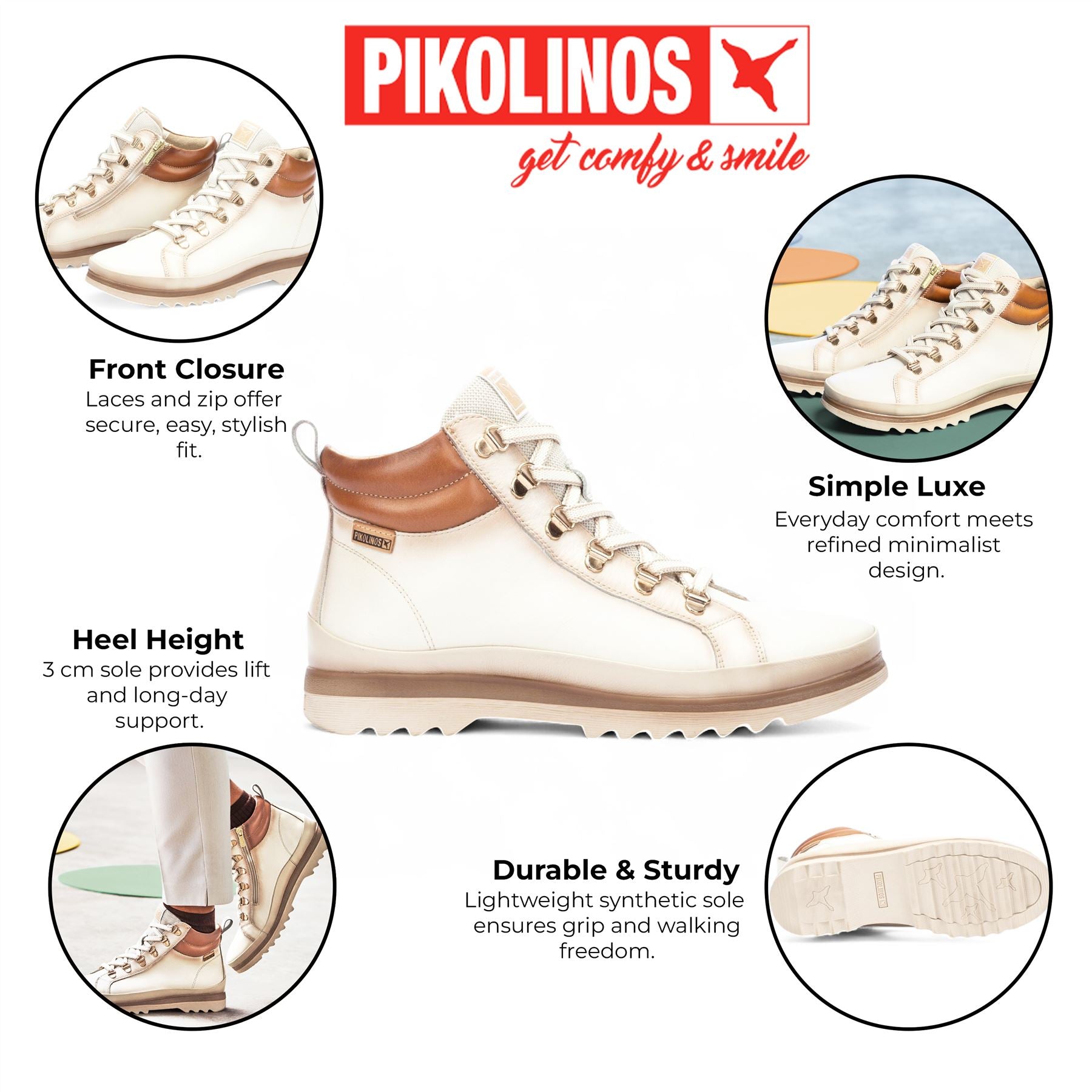 Pikolinos Women’s Nata White Leather Ankle Trainers Boots - Vigo