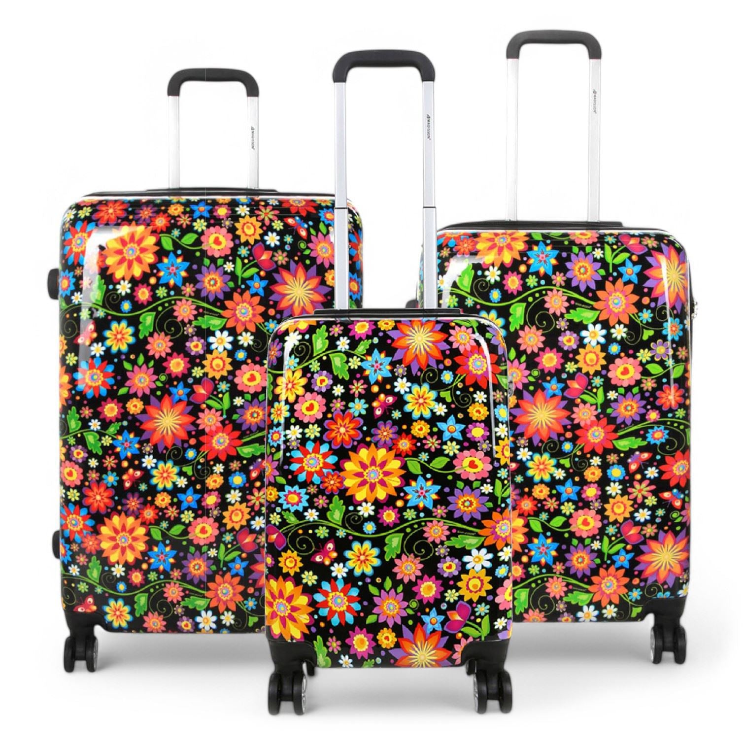 Ballina Set of 3 Hard Shell Suitcase in Black Flower