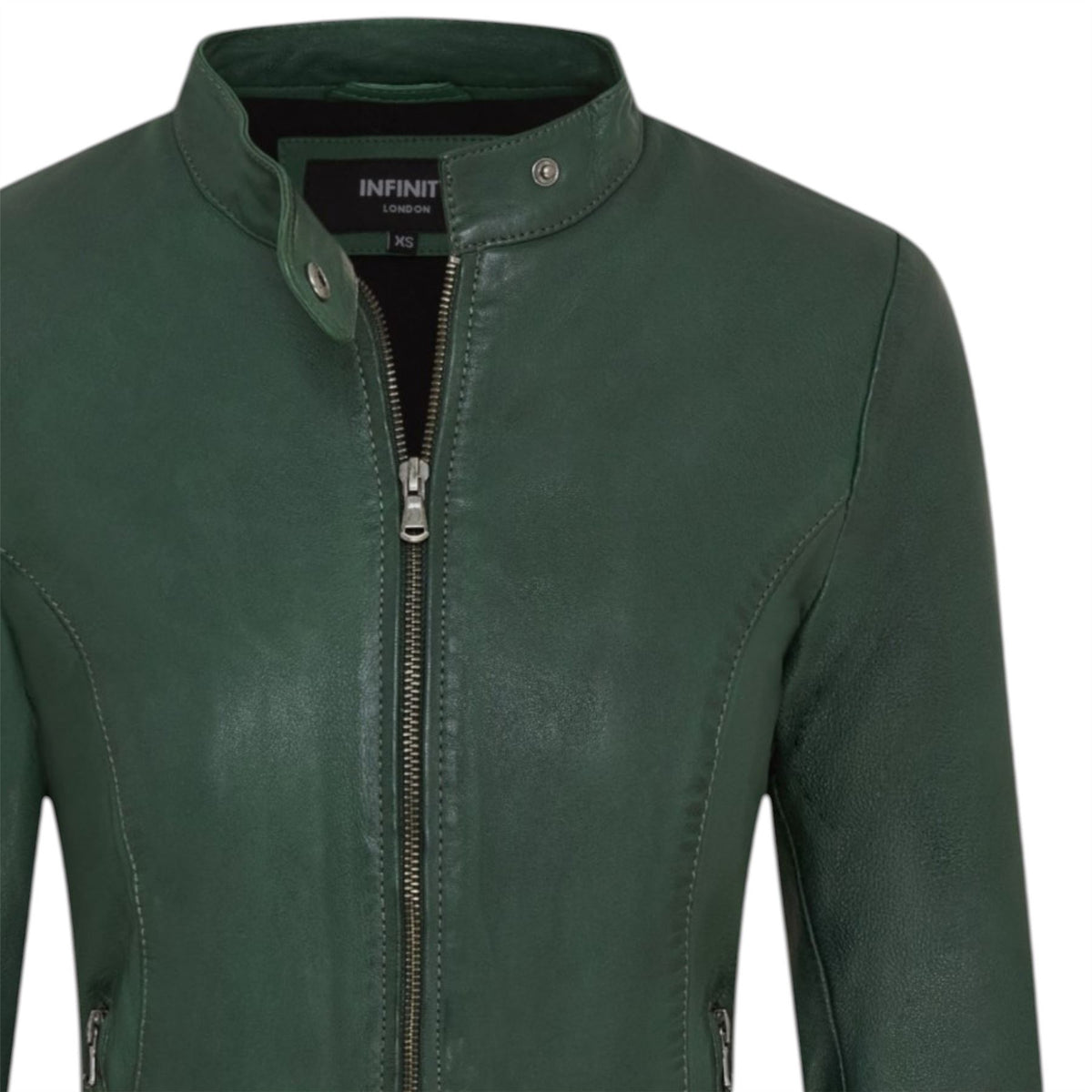Womens Leather Stand Collar Racer Biker Jacket - 181