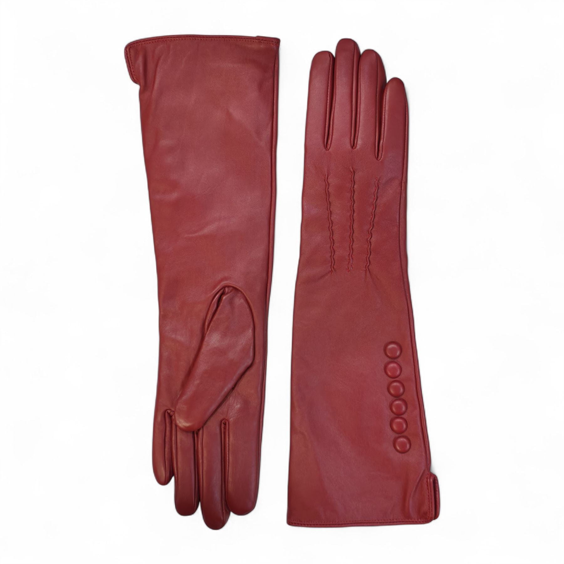 Womens Long Italian Leather Winter Button Design Soft Wool Lining Gloves - L-GLV-201