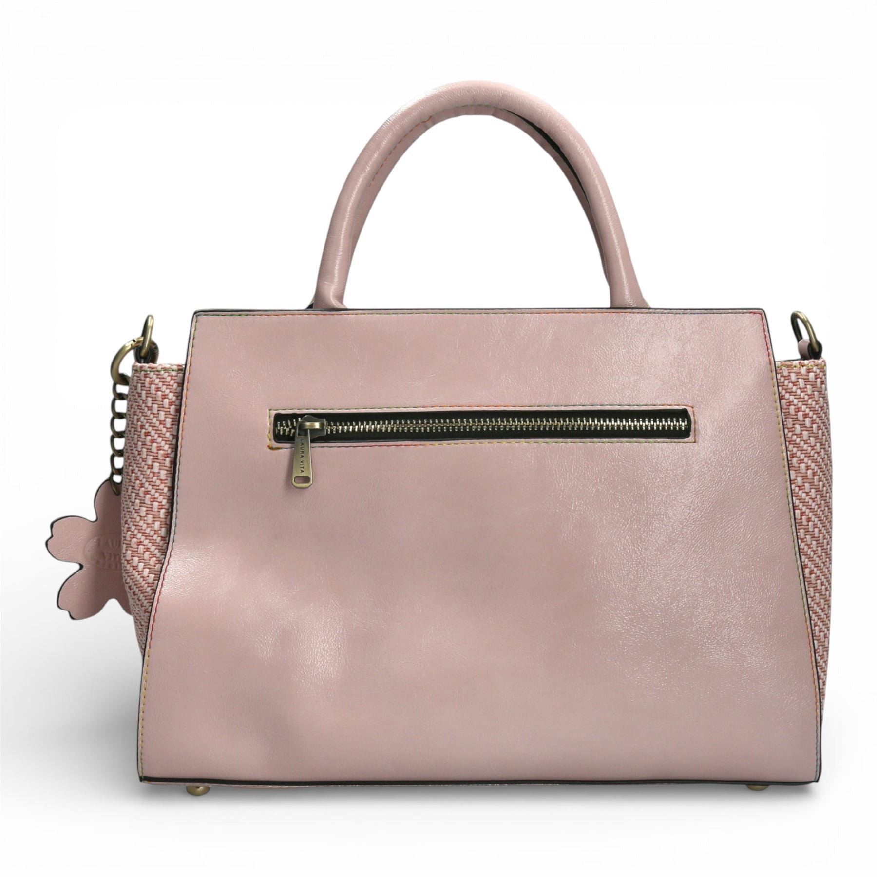 Laura Vita Ayna-02 Womens Rose Pink Floral Print Adjustable Straps Shoulder Tote Handbag