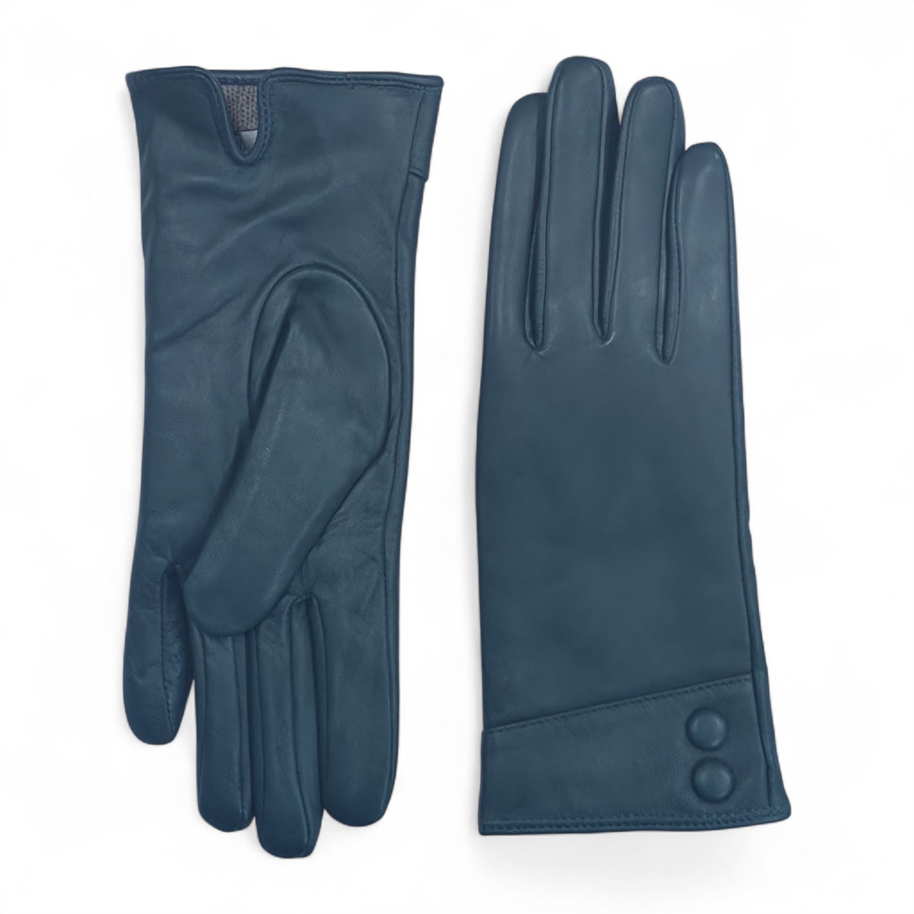 Womens Italian Leather Winter Button Design Soft Wool Lining Gloves - L-GLV-501