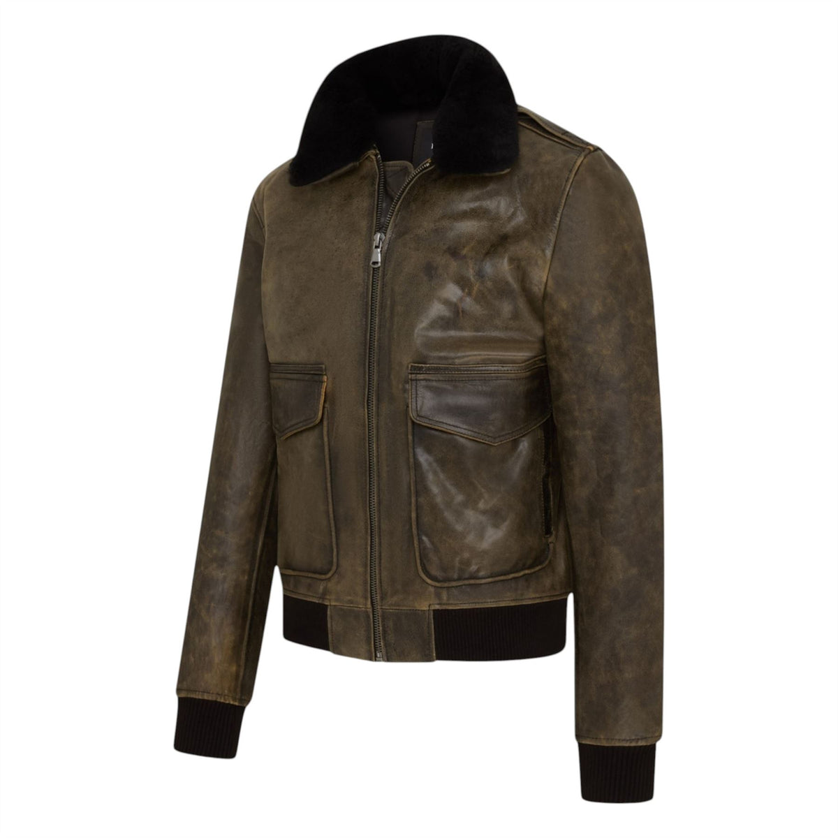 Mens Leather Aviator Bomber Jacket - Lunar