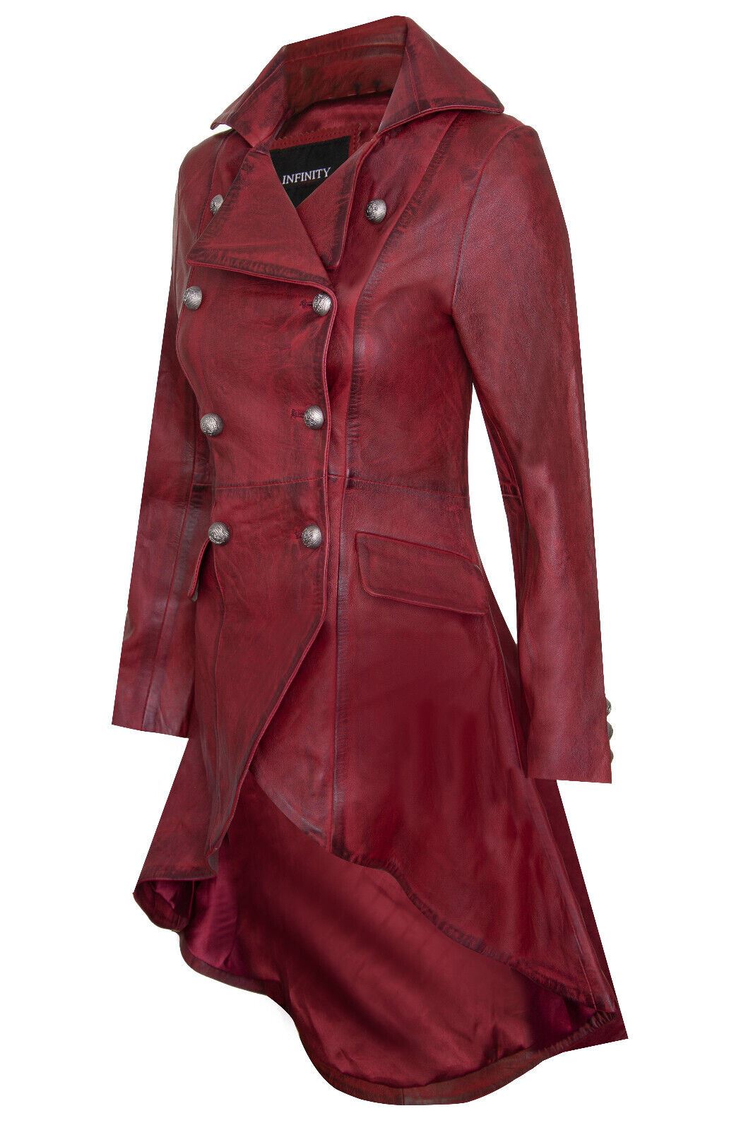 Womens Goth Leather Edwardian Flare Coat-Rushmoor - Upperclass Fashions 