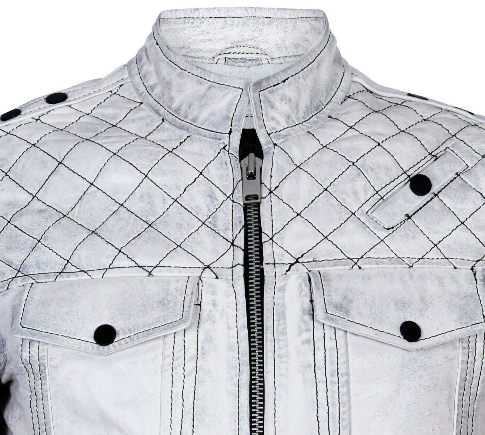 Mens Vintage Quilted Leather Biker Jacket-Southwell