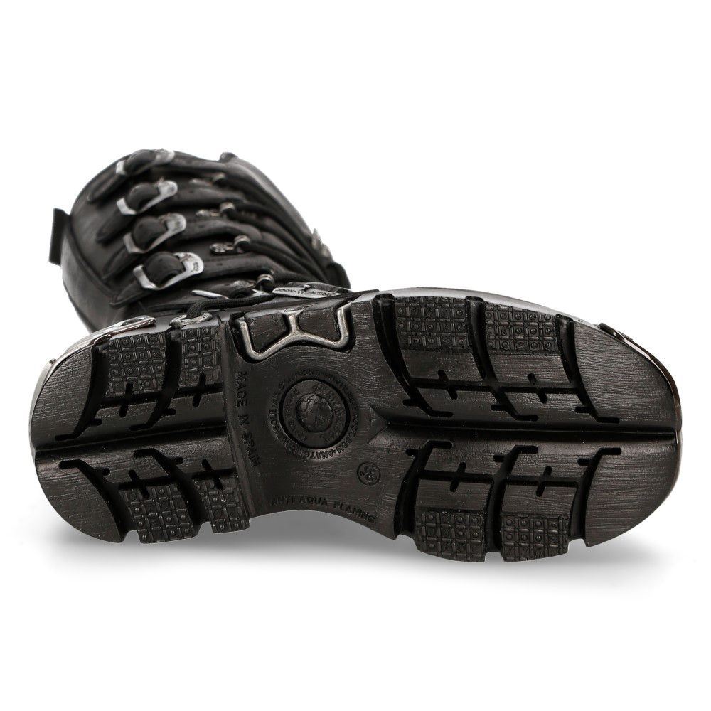 New Rock Knee High Black Leather Gothic Boots-272-S1