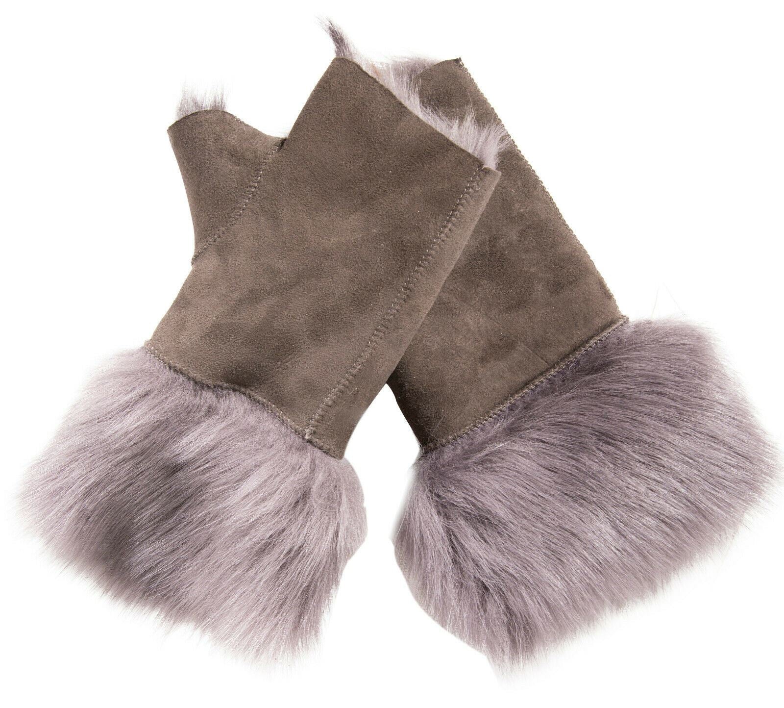 Womens Shearling Mittens Fingerless Cuffs Toscana Suede Sheepskin Fur