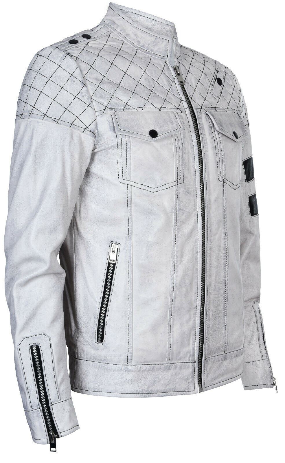Mens Vintage Quilted Leather Biker Jacket-Southwell