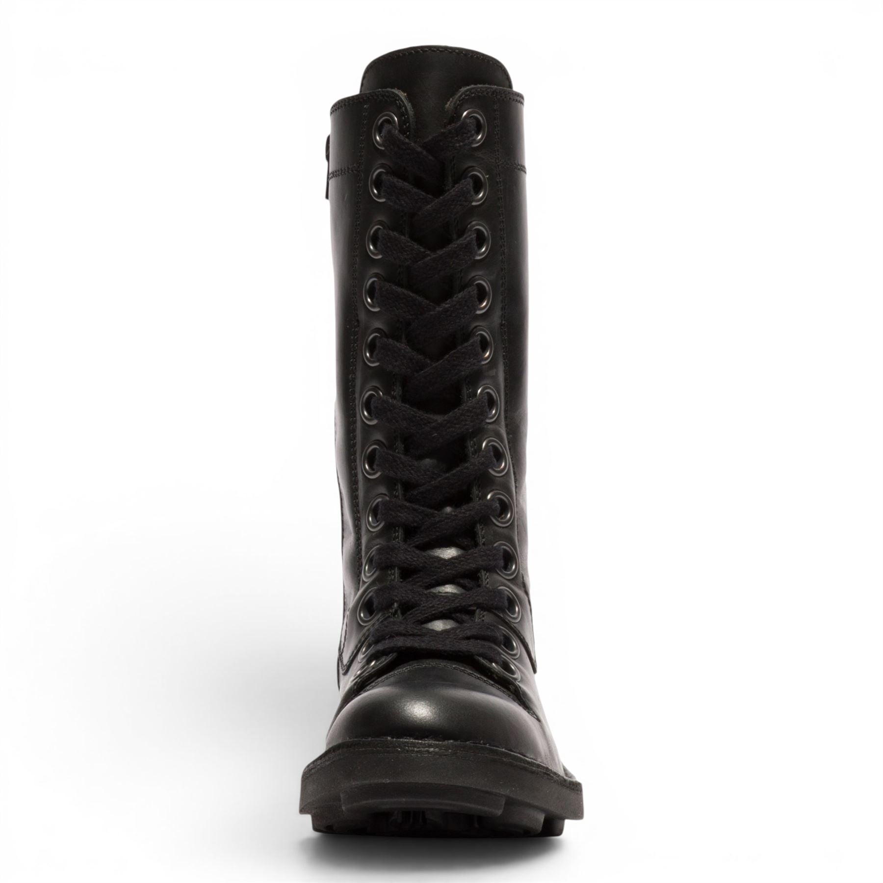 Fly London Women’s Black Leather Lace-Up Combat Ankle Boots- NOLE176