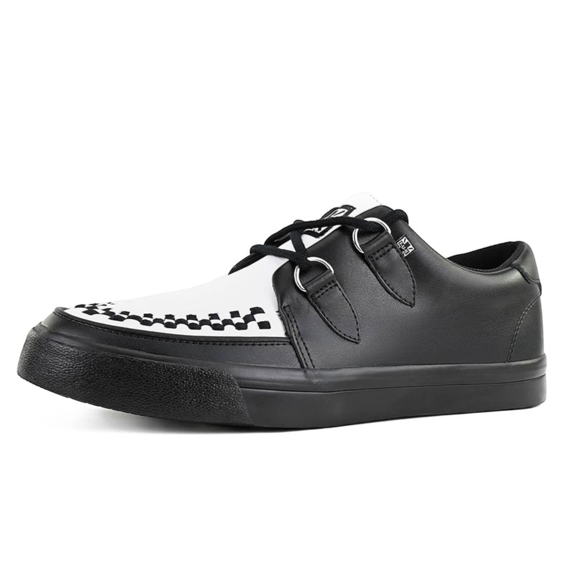 TUK Pointed Creeper Sneaker Black White Leather Platform Shoes - A9180