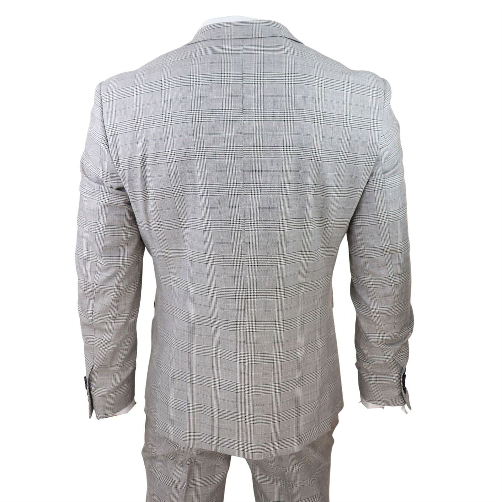 Mens Grey 3 Piece Tan Brown Check Tailored Fit Suit