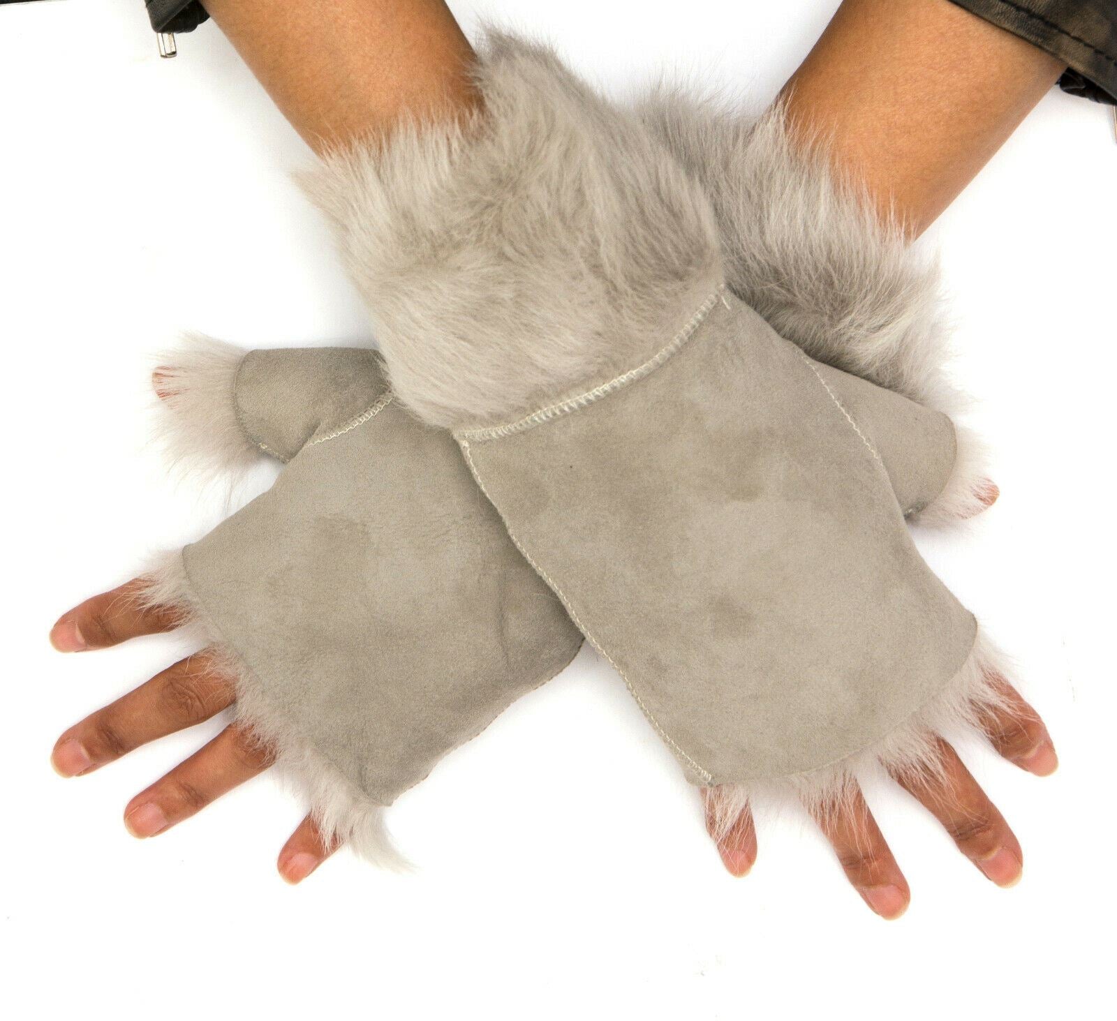 Womens Shearling Mittens Fingerless Cuffs Toscana Suede Sheepskin Fur