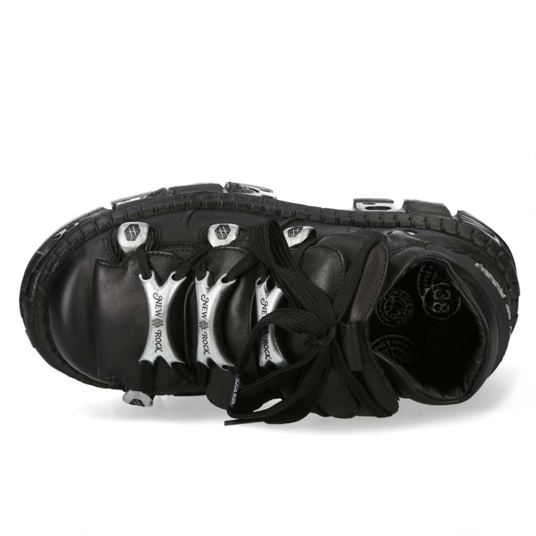 New Rock M-OVERZ106B-C1 Metallic Chunky Black Leather Gothic Ankle Boots