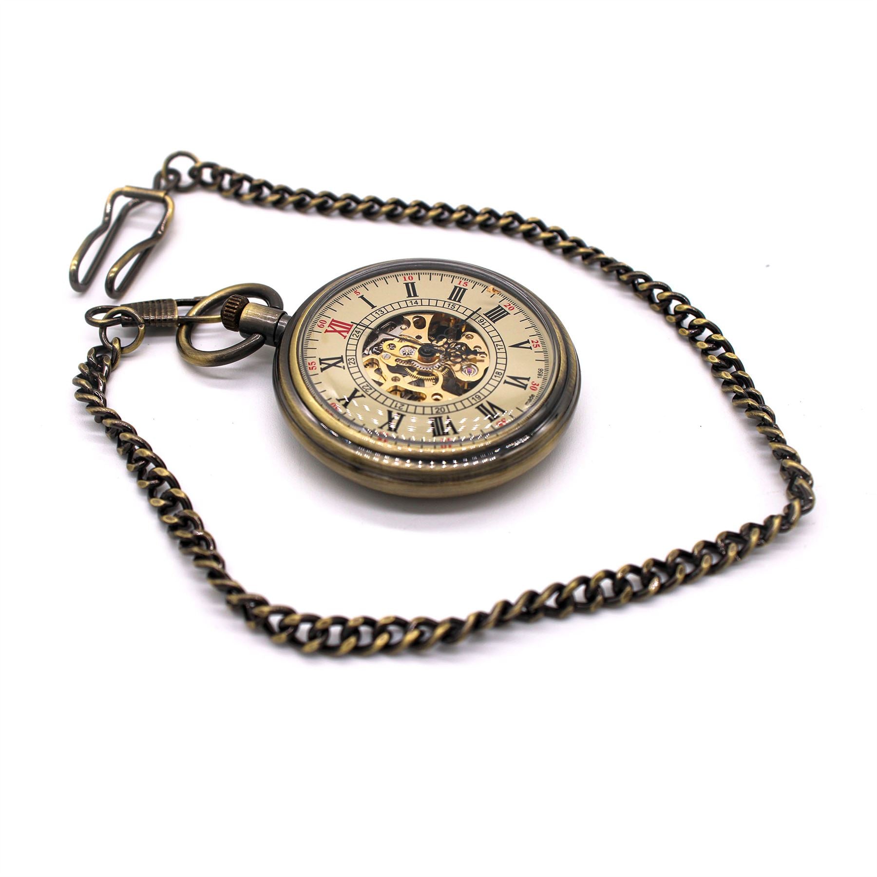 Mechanical Bronze Skeleton Antique Open Face Pocket Watch