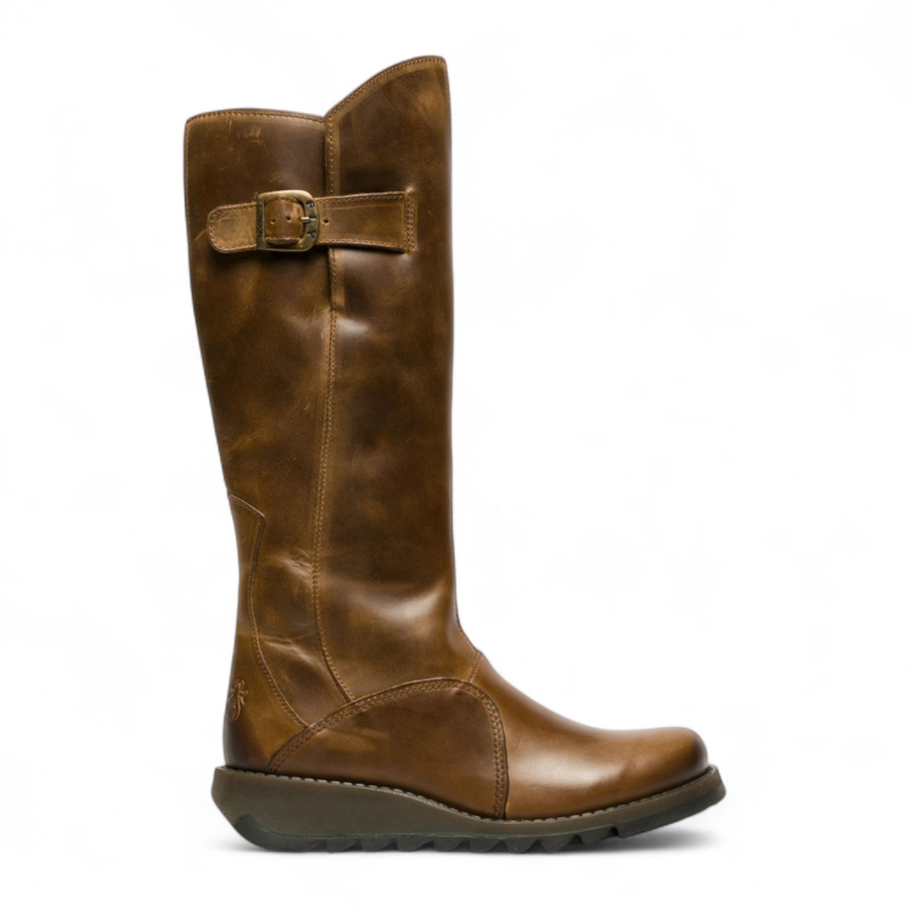 Fly London Womens Camel Brown MOL 2 Leather Wedge Heel Knee High Zip Up Boots