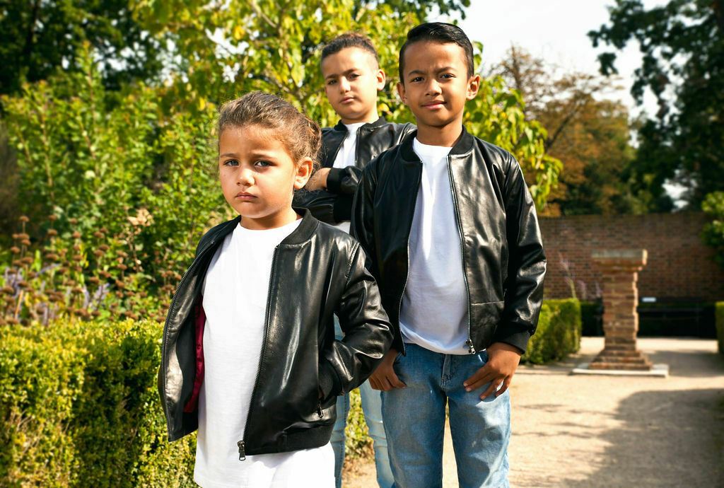 Kids Unisex Varsity Baseball Leather Bomber Black Jacket (1-13Years)