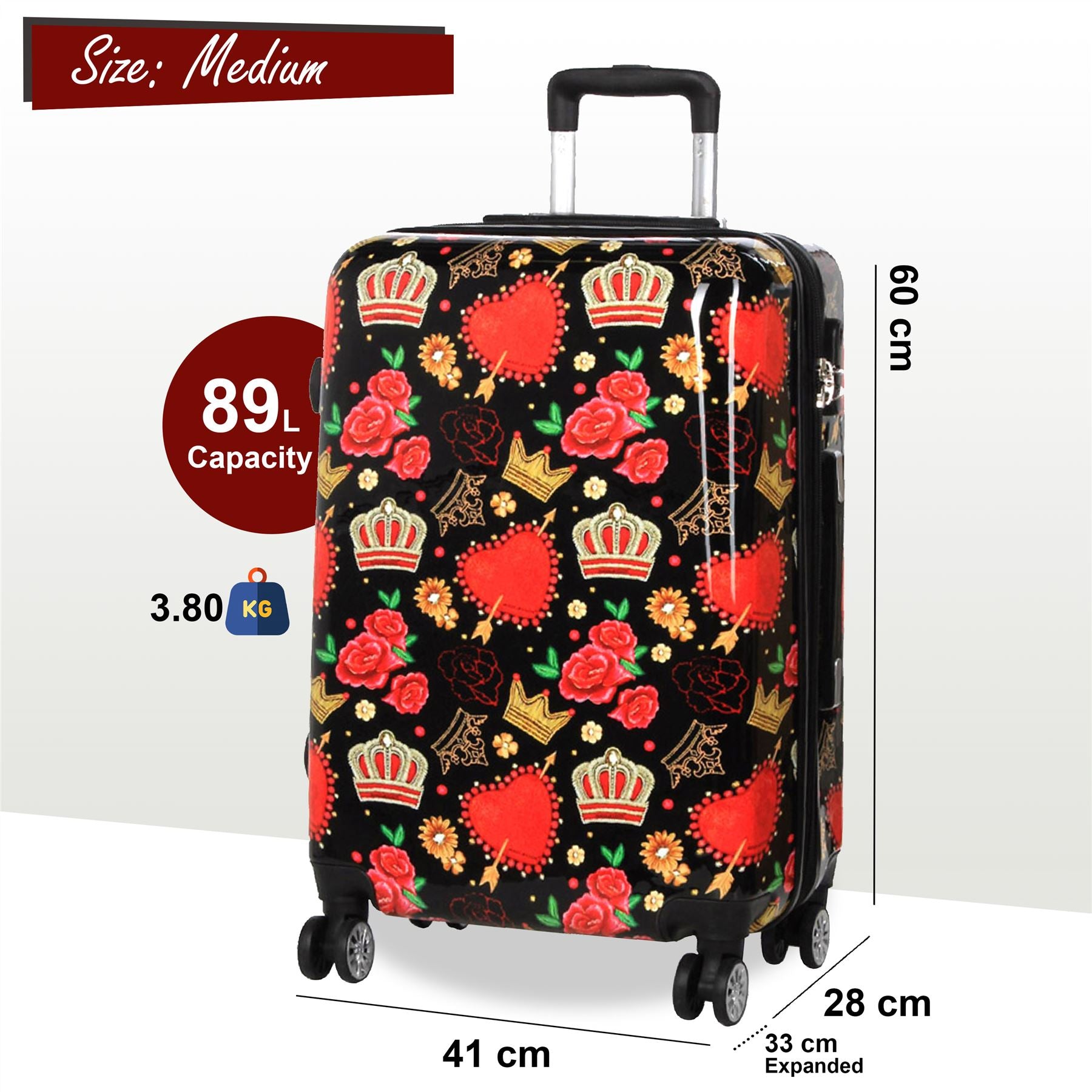 Ballina Medium Hard Shell Suitcase in Black Queen Rosses