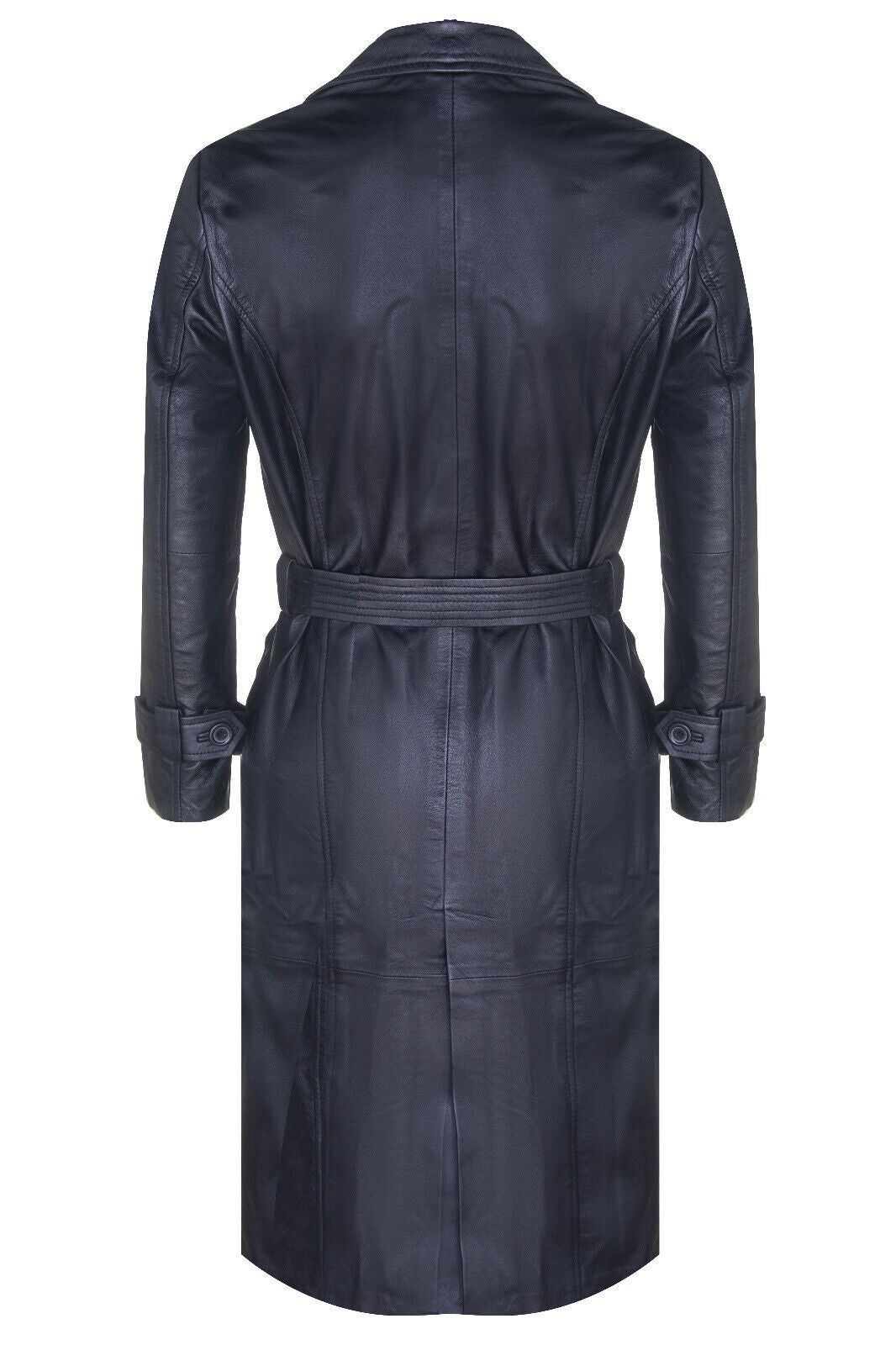 Mens Long Leather Trench Overcoat-Fleetwood