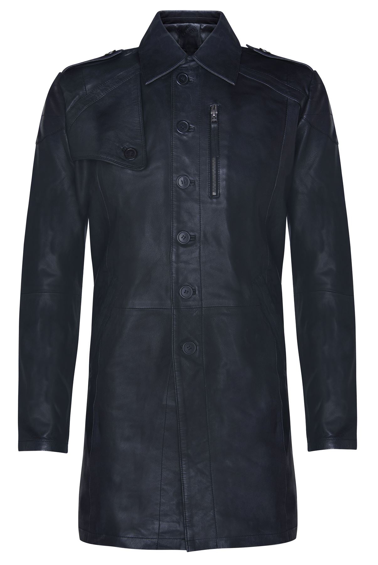Mens Long Leather Trench Coat-Filton
