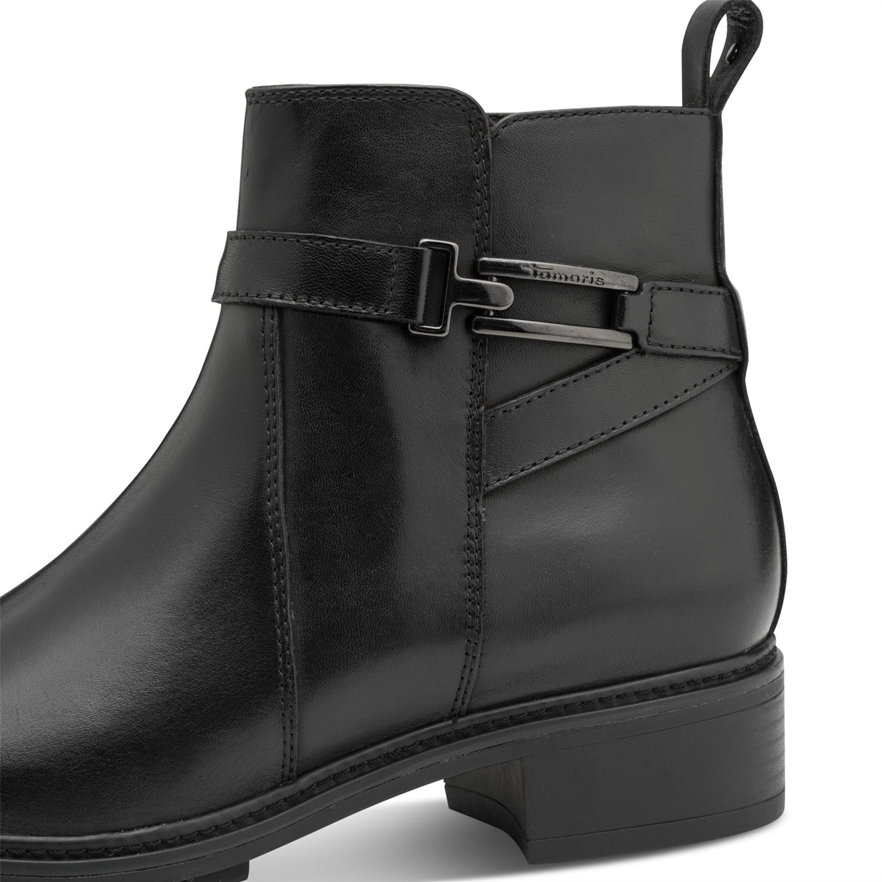 Tamaris Womens Black Leather Buckled Zip Biker Ankle Boots