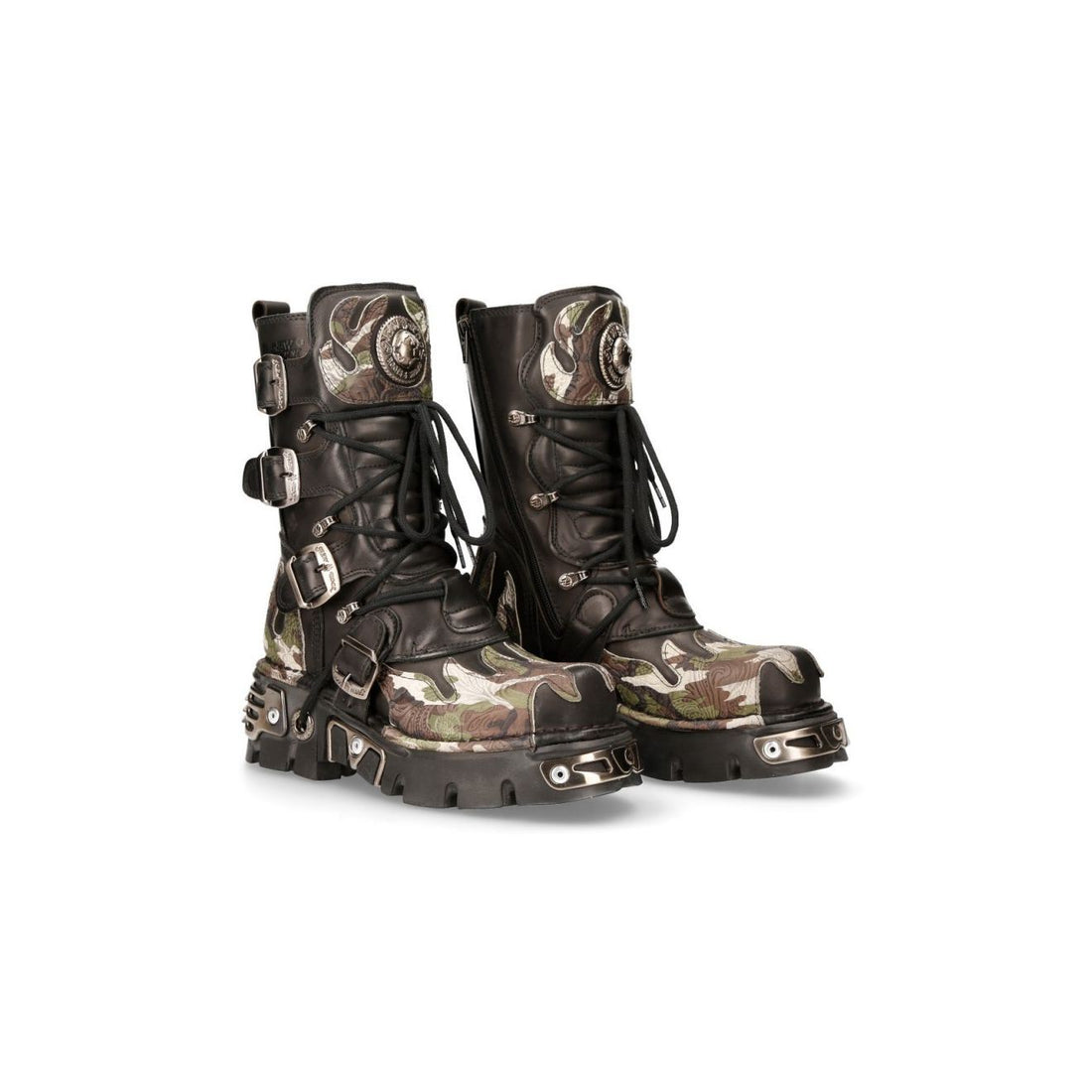 New Rock Flame Accented Camouflage Leather Biker Boots- M-591-S15