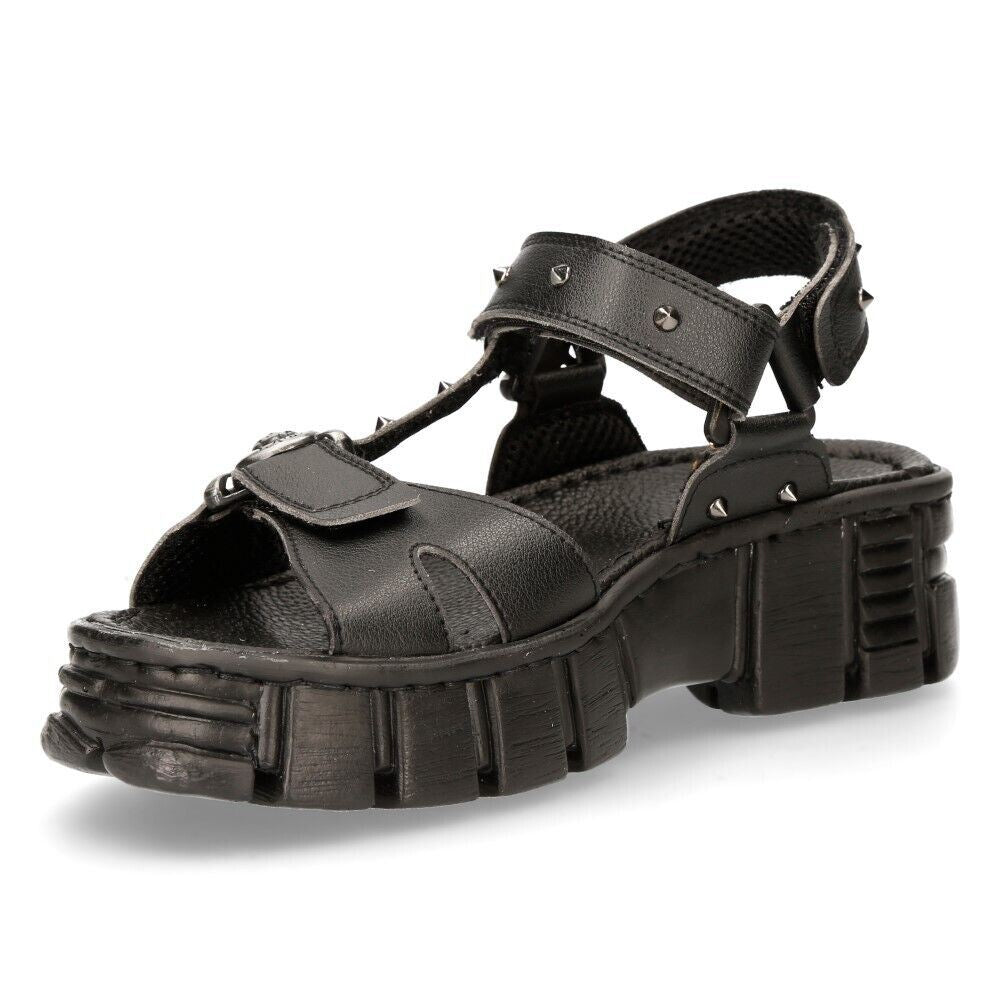New Rock Black VEGAN Leather Sandals-BIOS120-V1 - Upperclass Fashions 