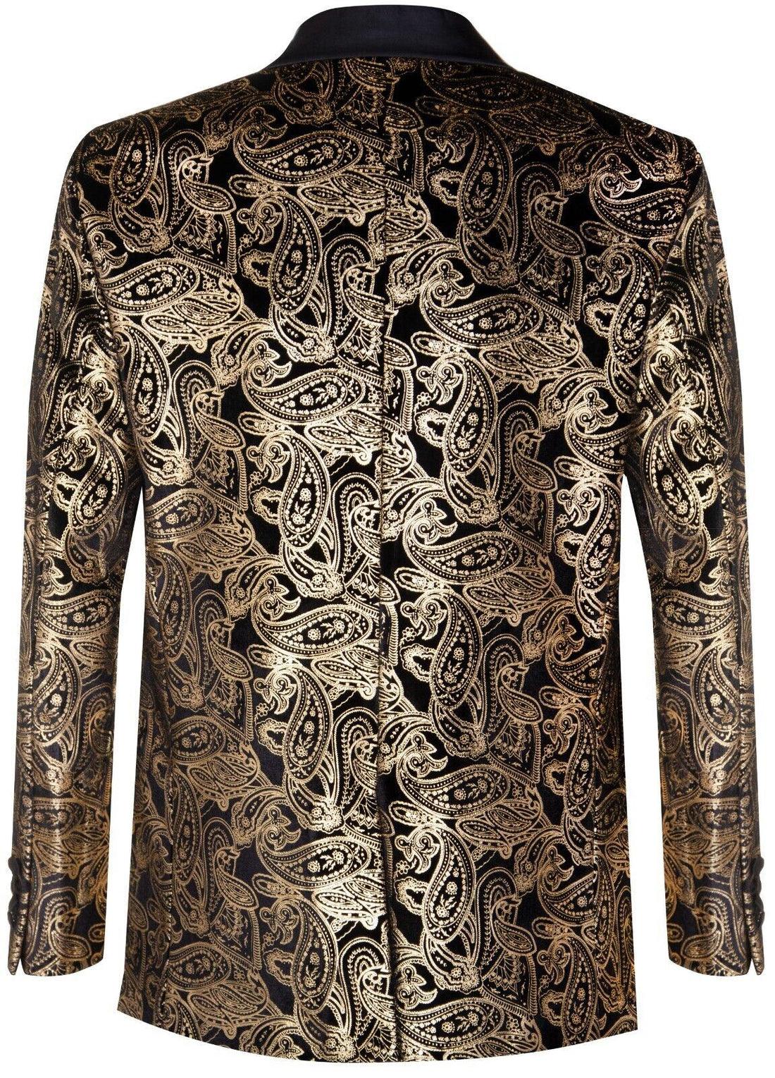Mens Classic Gold Paisley Black Velvet Tuxedo Dinner Jacket Tailored Fit Blazer - Upperclass Fashions 