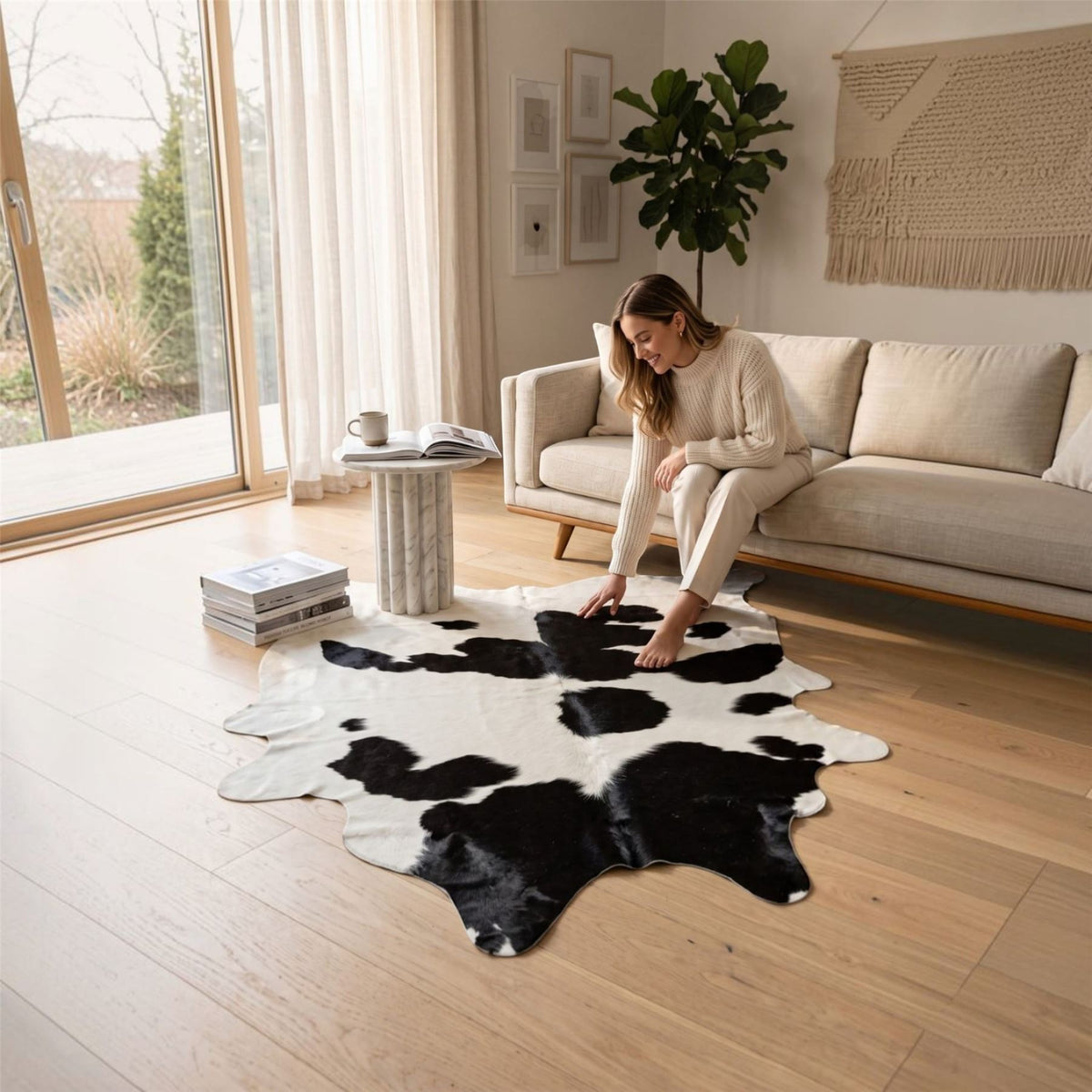 Natural Cow Leather Black White Cowhide Hairon Rug