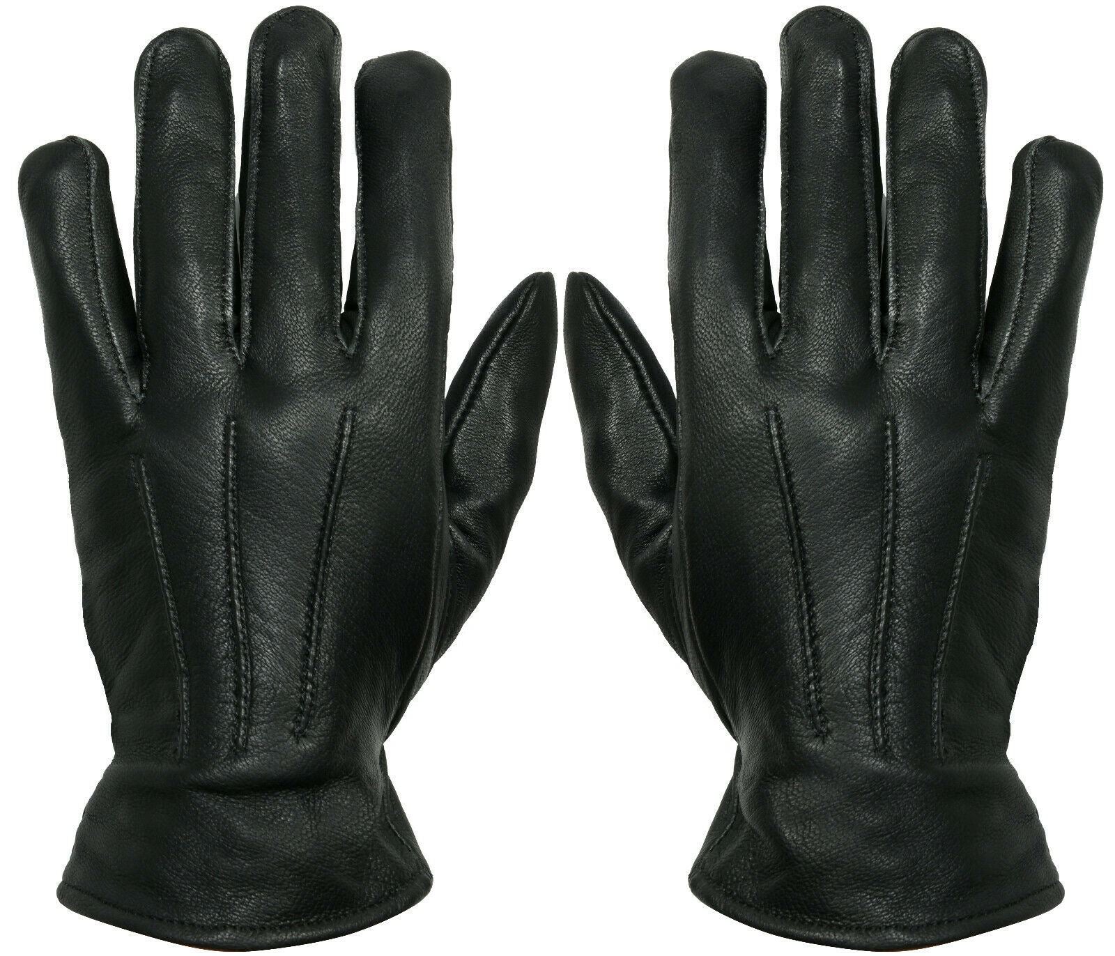 MENS BLACK CLASSIC REAL 100% LEATHER GLOVES THERMAL LINED DRIVING WINTER GIFT