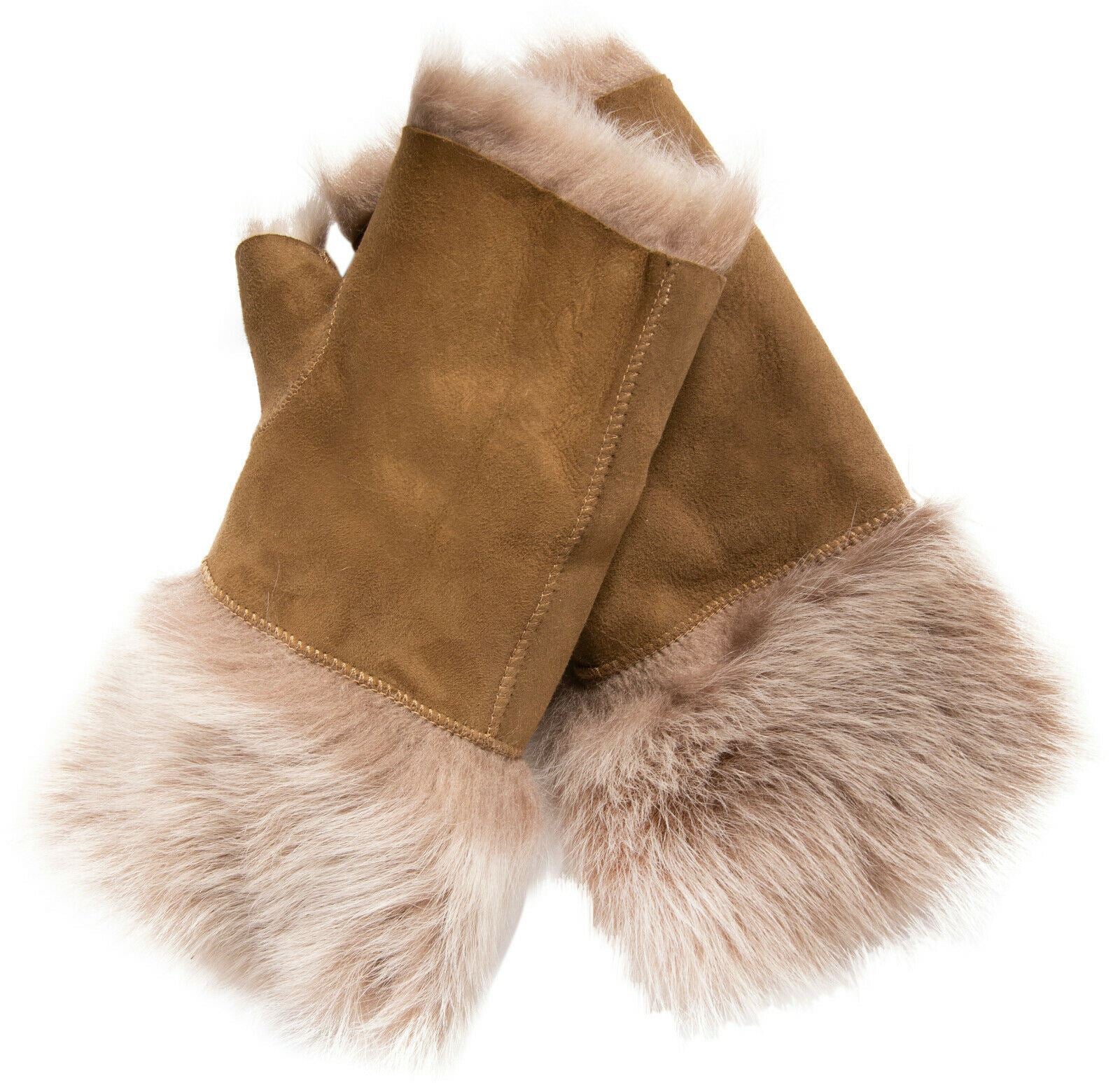 Womens Shearling Mittens Fingerless Cuffs Toscana Suede Sheepskin Fur