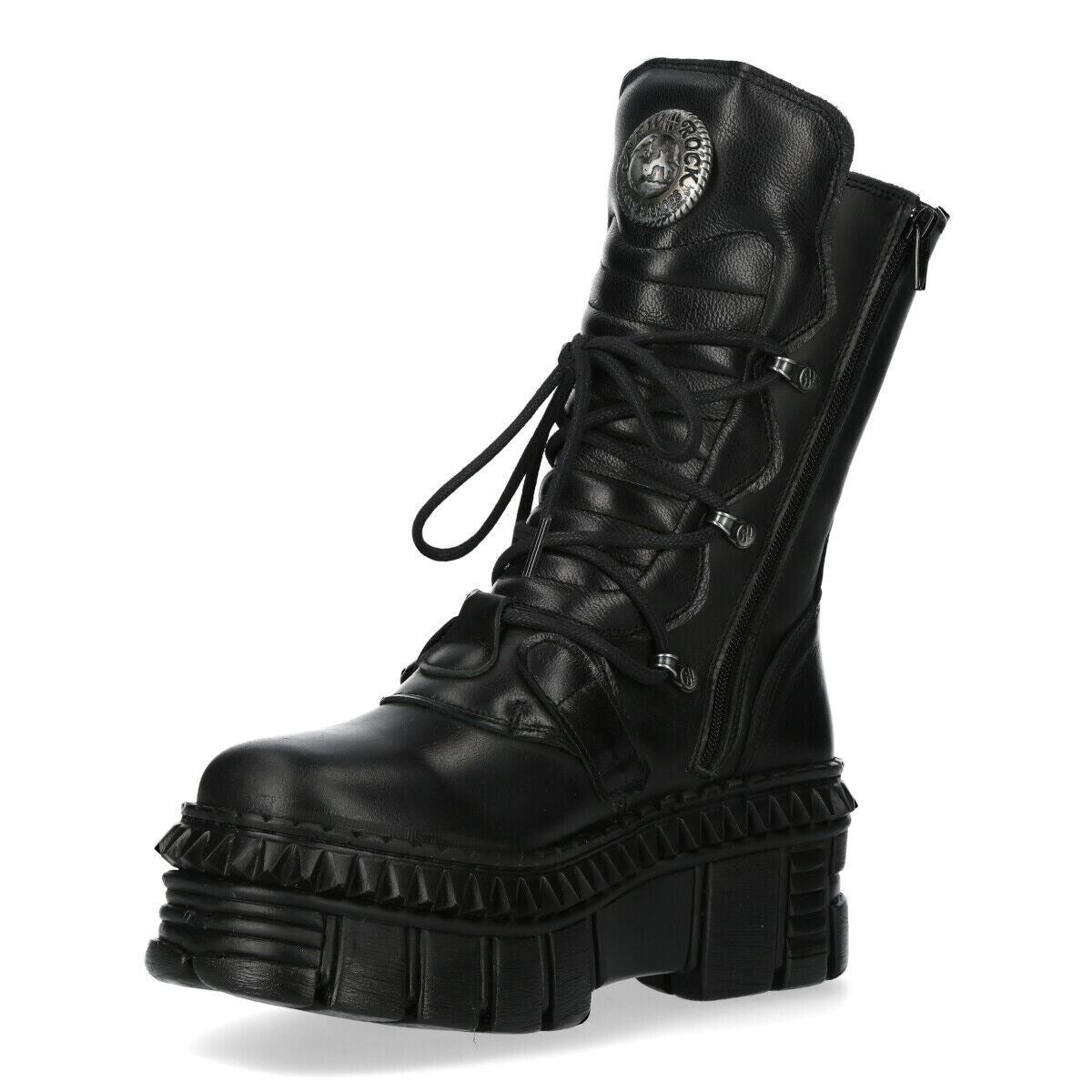 New Rock Mid-Calf Leather Platform Boots-WALL373-S6