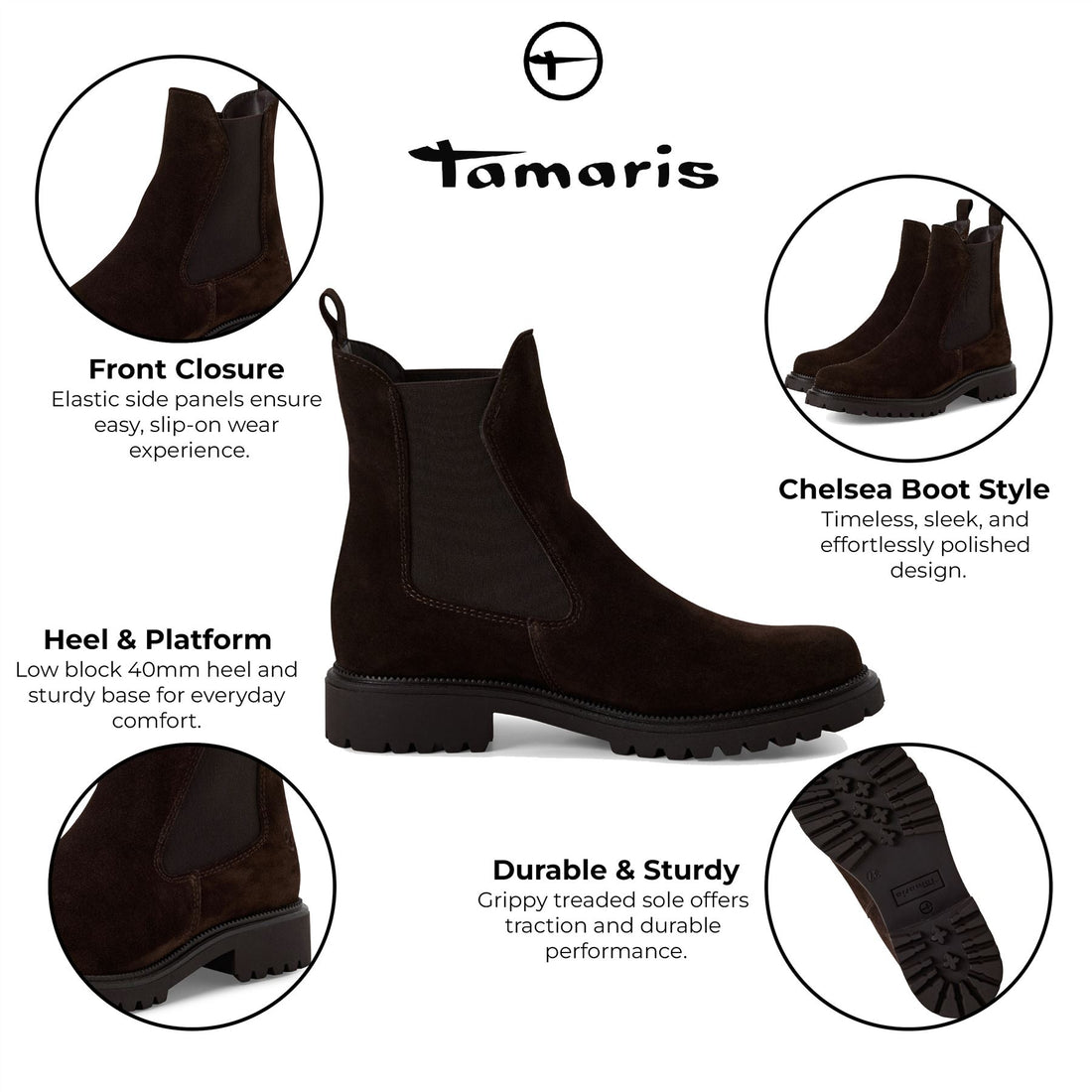 Tamaris Womens Mocca Brown Leather Classic High Chelsea Ankle Boots
