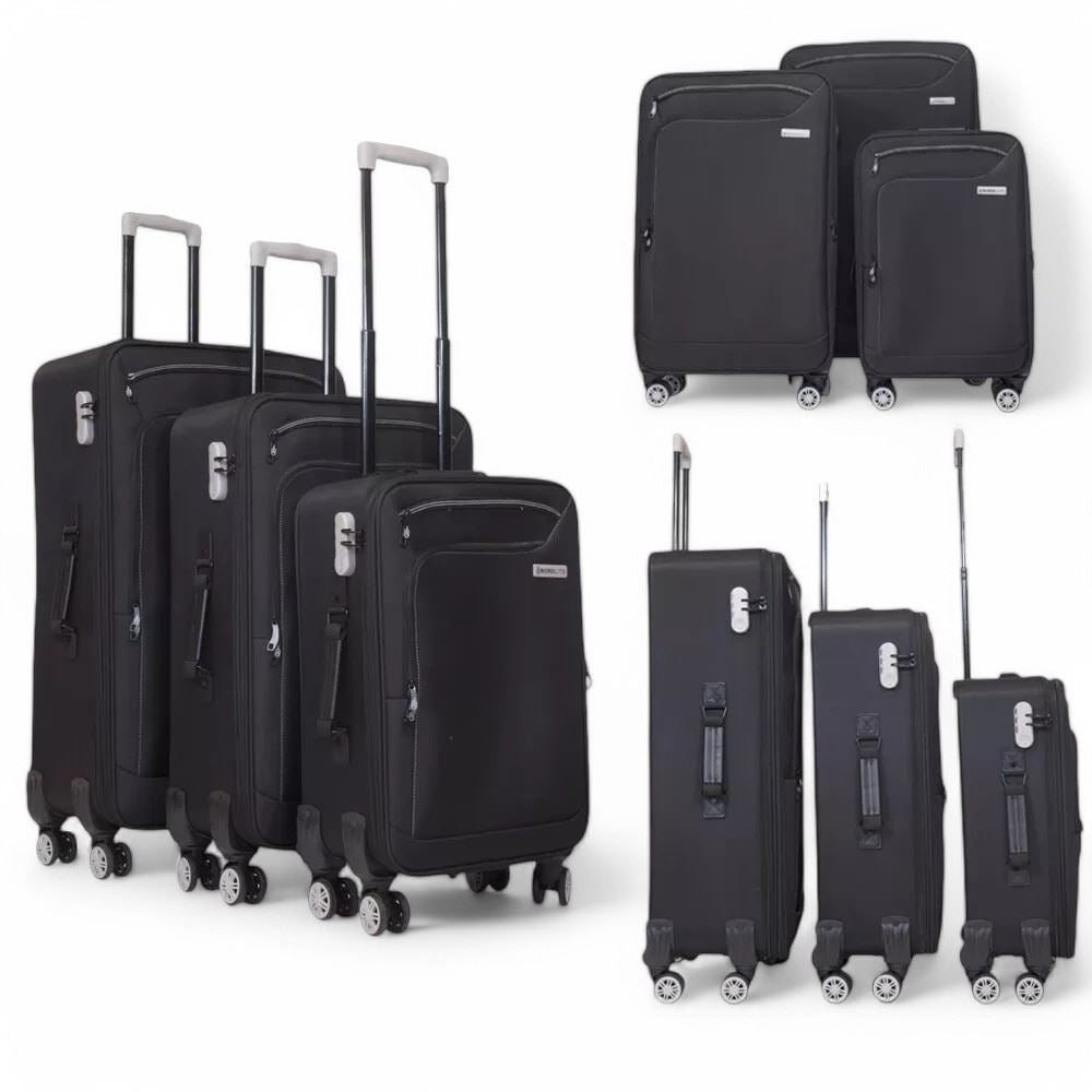 Handa Set of 3 Soft Shell Suitcase in Black